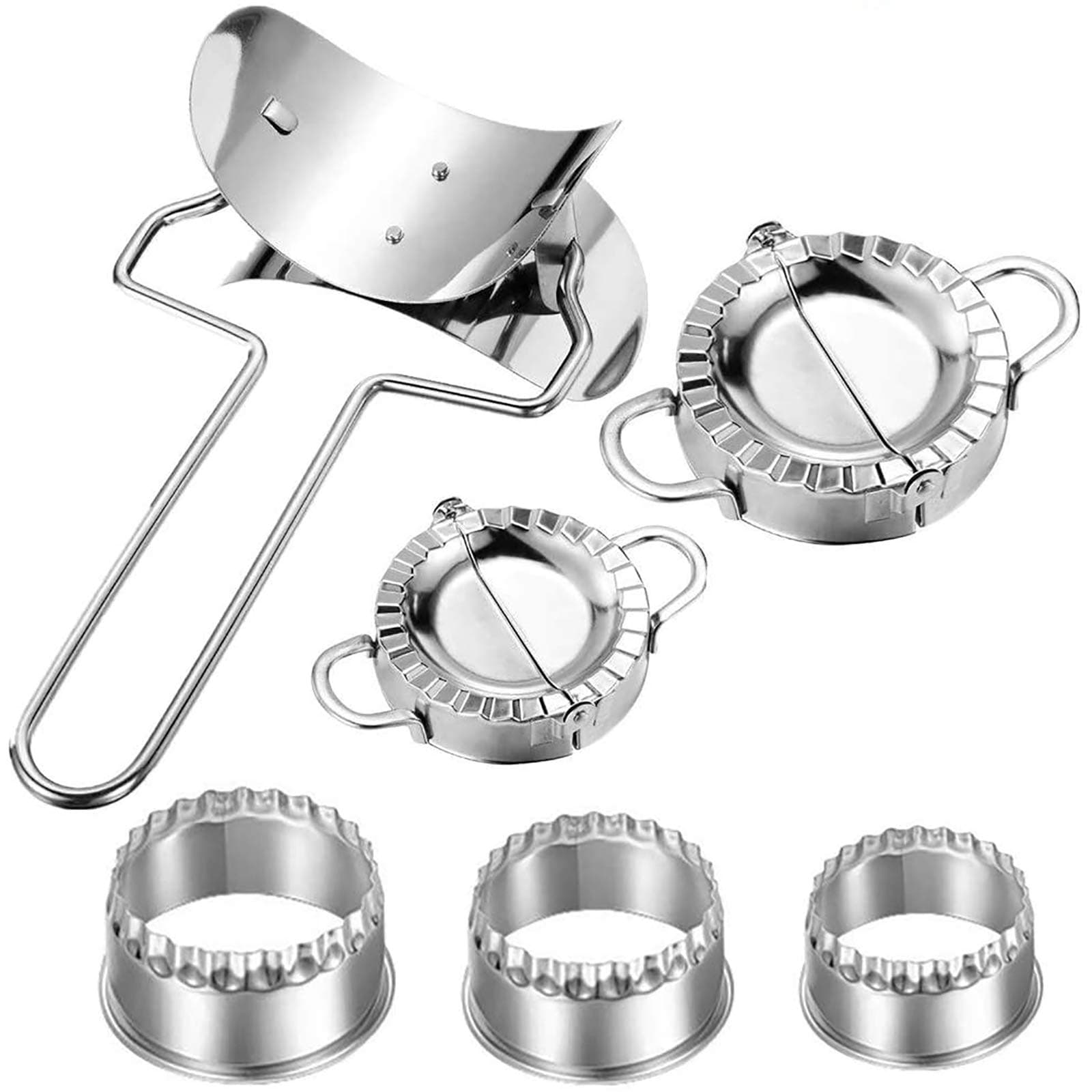 Sutify6Pcs Stainless Steel Dumpling Maker,Pie Ravioli Empanada Press Mold Dumpling Wrapper Roller Pierogi Skin Cutter Kitchen Accessories for Dough
