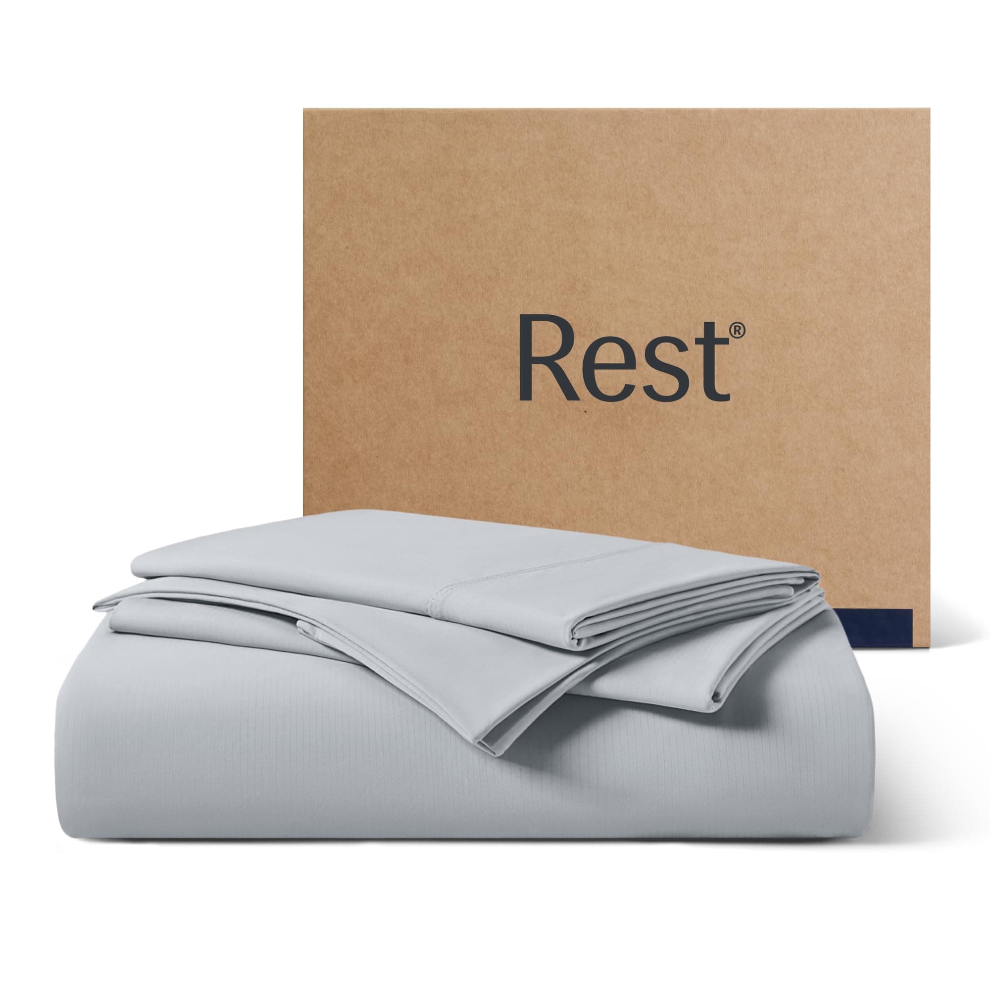 REST® Evercool®+ Starter Sheet Set, Queen, Light Gray, Breathable Bed Sheets for Hot Sleeper and Night Sweats, with Pillowcases, Ionic+ Self-Cleaning Silver Yarn for Sensitive Skin, 3PCS No Flat Sheet