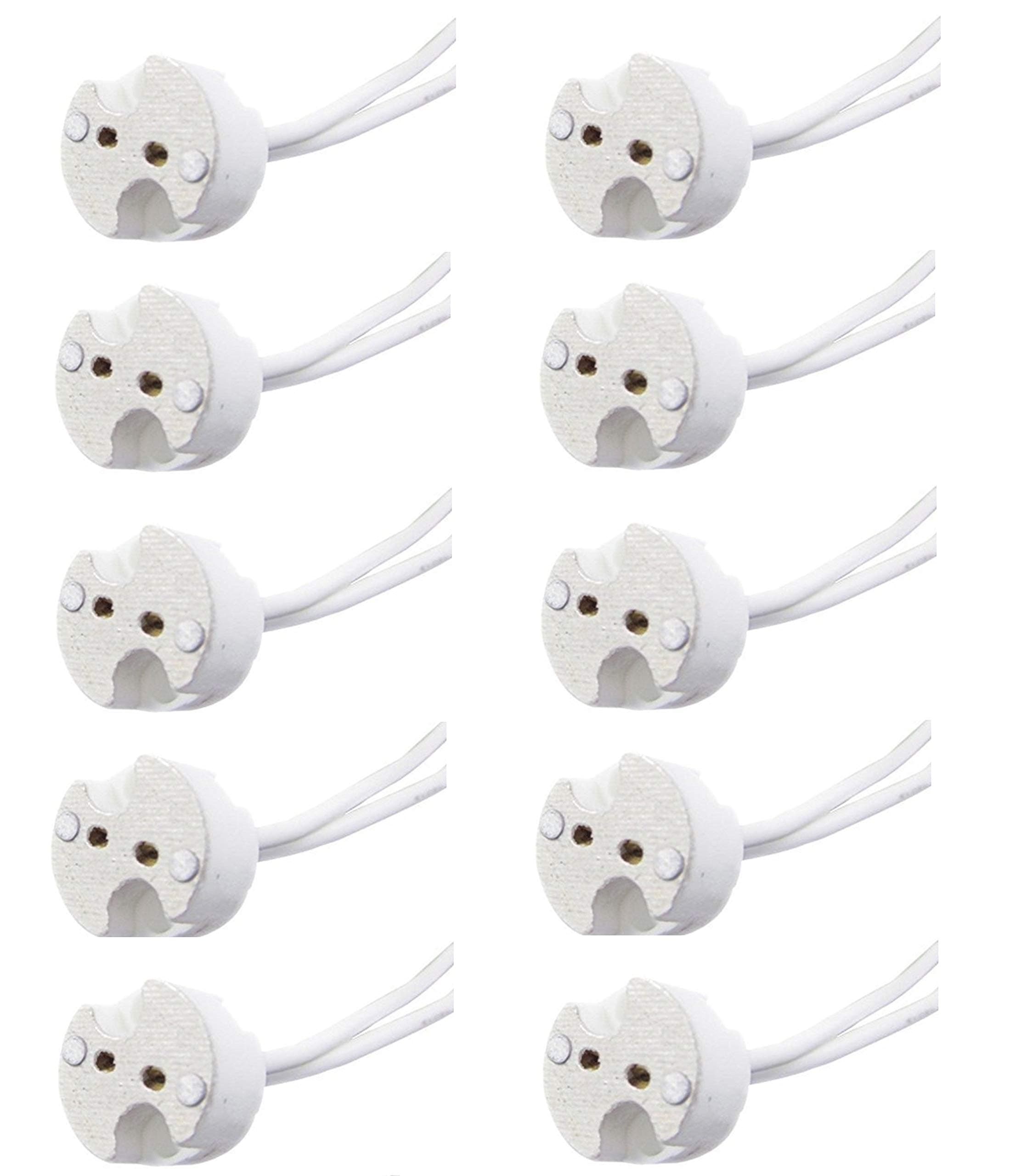 10 Pack MR16 Light Socket for Halogen and LED, fits All GU5.3 Sockets, Ceramic Base with Silicon Wire Also fits MR11 and G4 (Pack of 10)