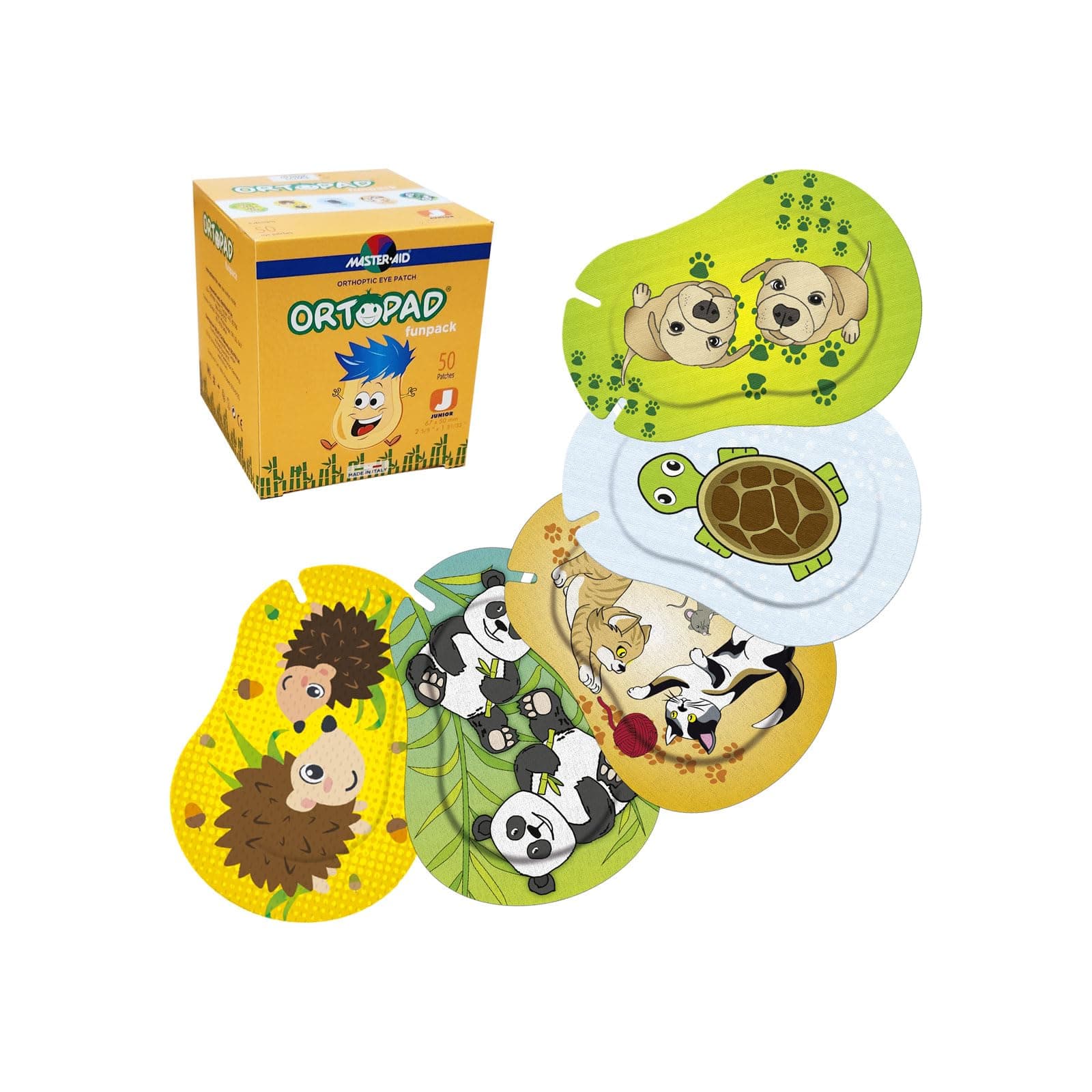 Bamboo Fun Pack Eye Patches, 50/Box (Junior Size, 0-2 yrs) Hedgehog Pack