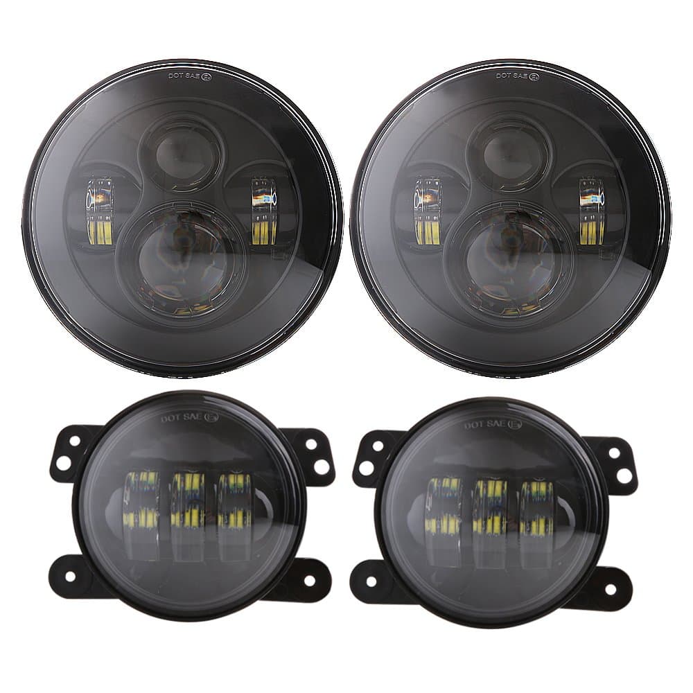 DOT Approved 7 Inch Round LED Headlight with 4 Inch LED Fog Lights Compatible with Jeep Wrangler JK LJ TJ JKU Rubicon Sahara Hummer Freedom Edition Willys Wheeler 2 door 4 door