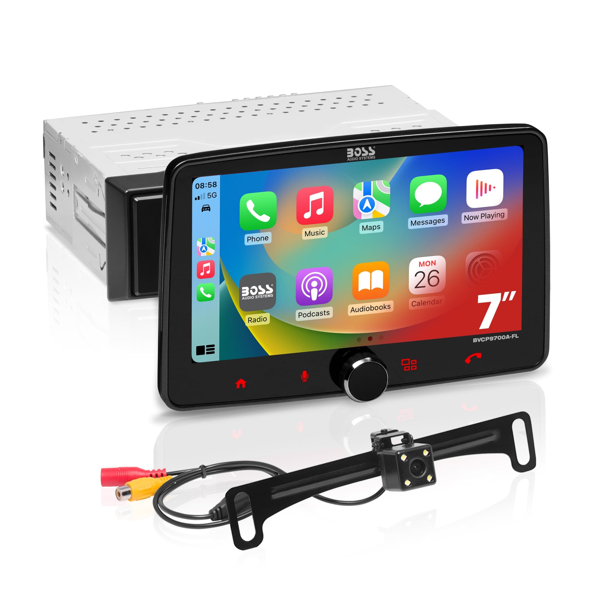 BVCP9700A-CFL Car Stereo System - Apple CarPlay, Android Auto, Single Din With 7 Inch Touchscreen, Bluetooth and Calling Head Unit, Radio Receiver, No CD Player, Backup Camera