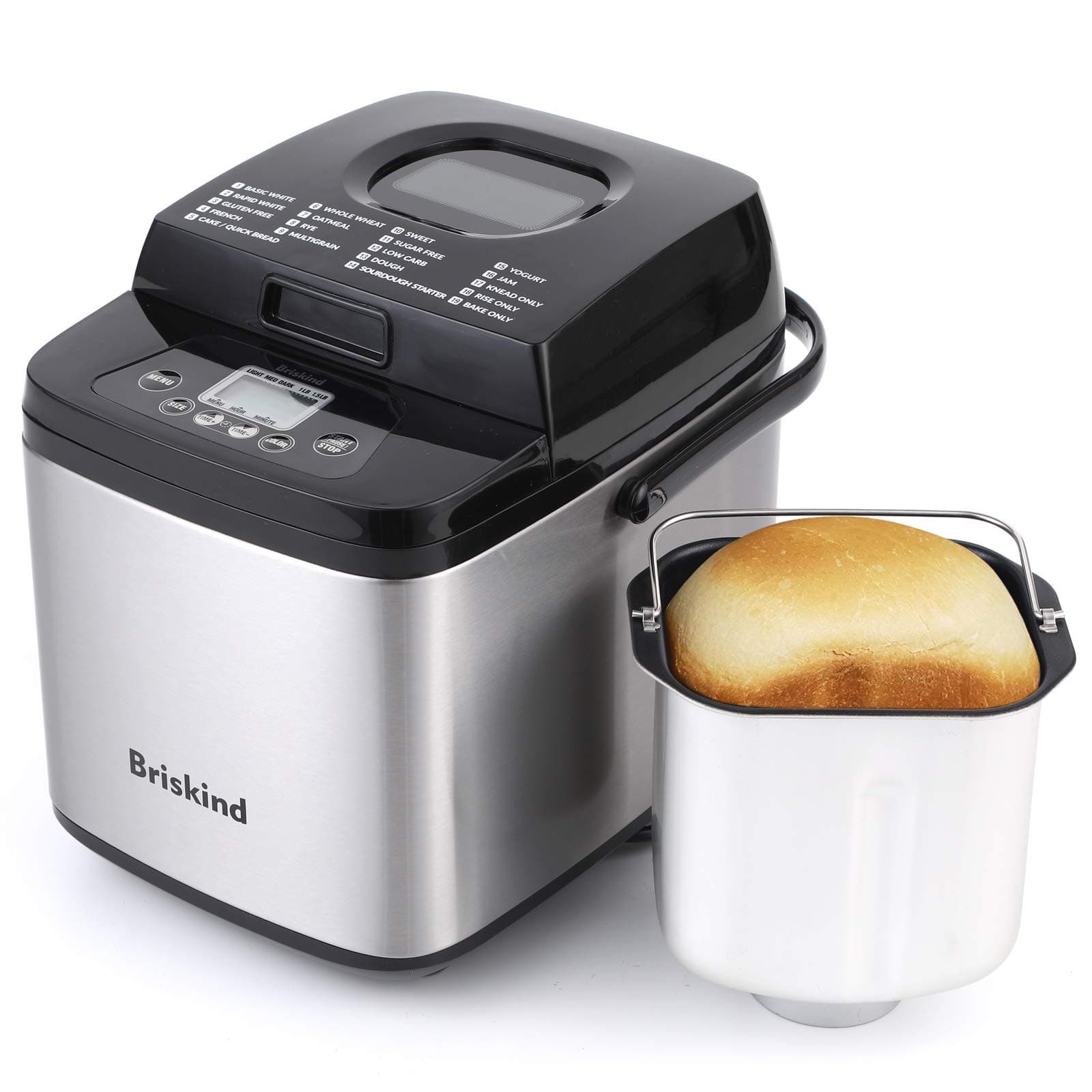19-in-1 Compact Bread Maker Machine, 1.5 lb / 1 lb Loaf Small Breadmaker with Carrying Handle, Including Gluten Free, Dough, Jam, Yogurt Menus, Bake Evenly, Automatic Keep Warm, 3 Crust Color
