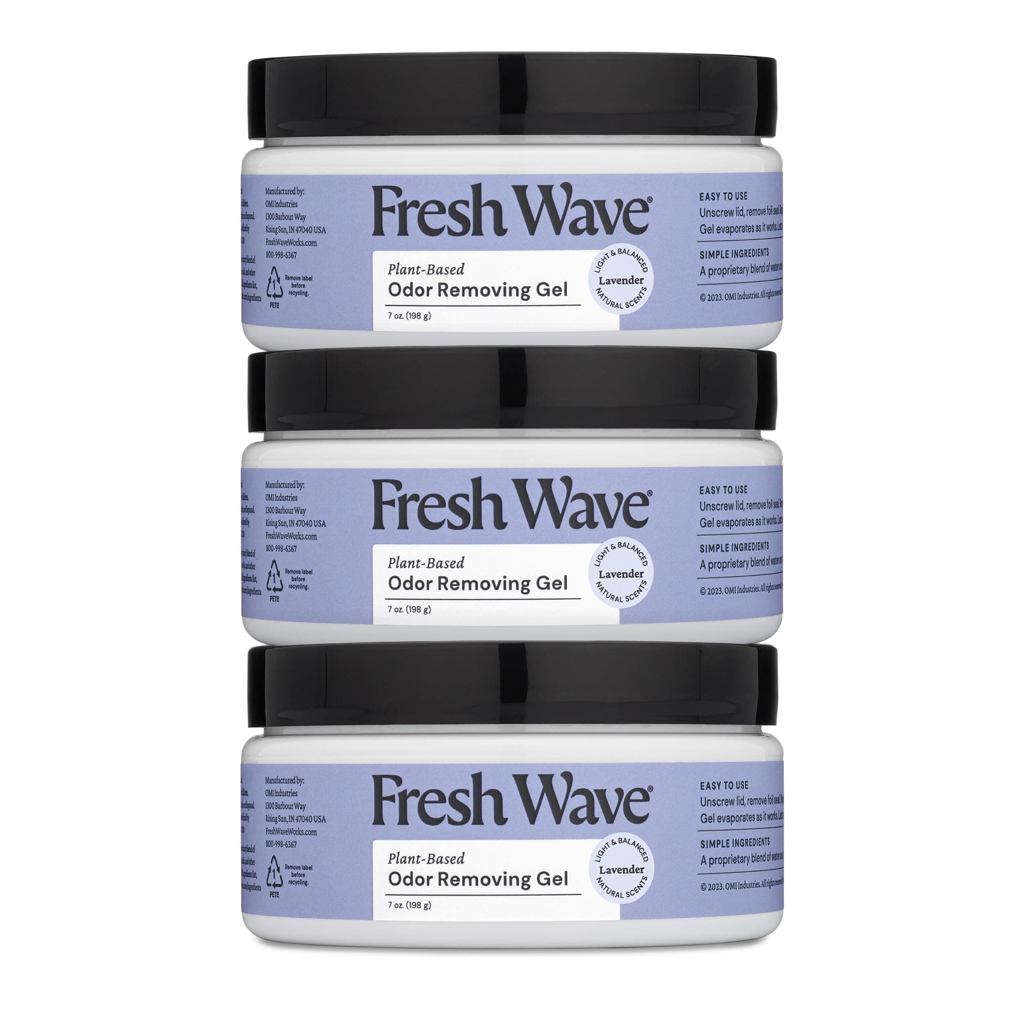 Fresh Wave Lavender Odor Removing Gel, 7 oz., Pack of 3 - Safer Odor Absorbers for Home, Natural Plant-Based Odor Eliminator, Every 7 oz. lasts 15-30 Days, For Cooking, Trash & Pets