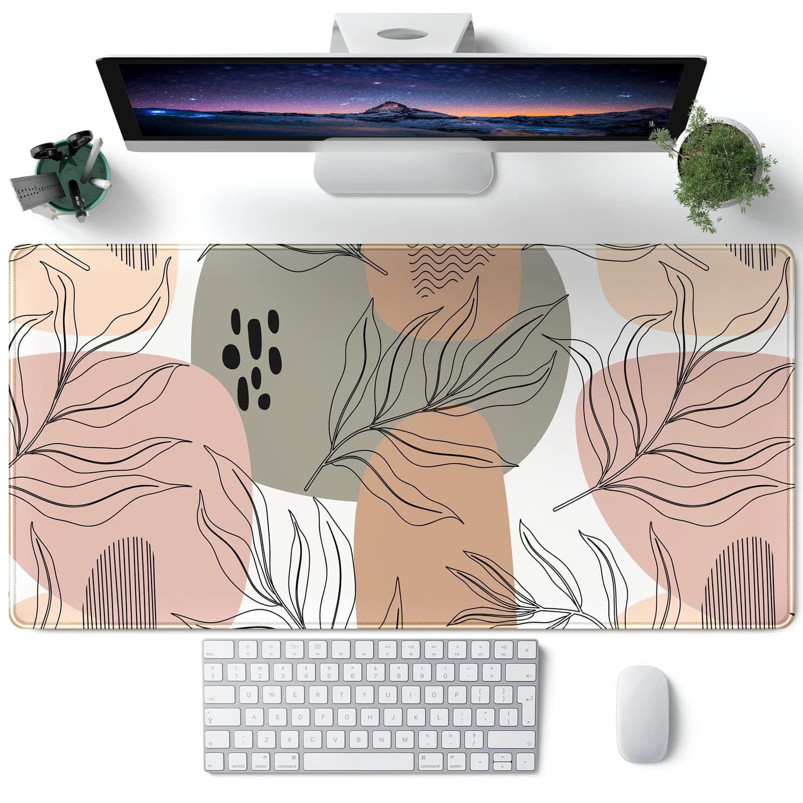 Desk Mat Abstract Boho Large Mouse Pad, Brown Grey Pink Aesthetic XL Mouse Pad Extended Full Desk Gaming Mousepad XXL Long Keyboard Mouse Mat Desk Pad 31.5''X15.7''