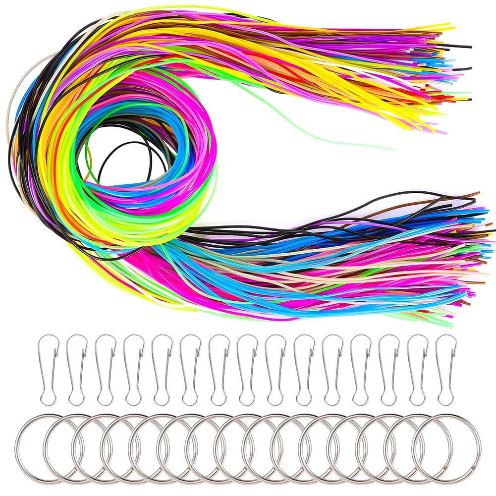 tao Pipe 200 PCS Scoubidou Strings DIY Plastic Lacing Cord Handwork Gimp String for Jewelry Making in 20 Colors with 15 PCS Snap Clips and 15PCS Key Chain Rings