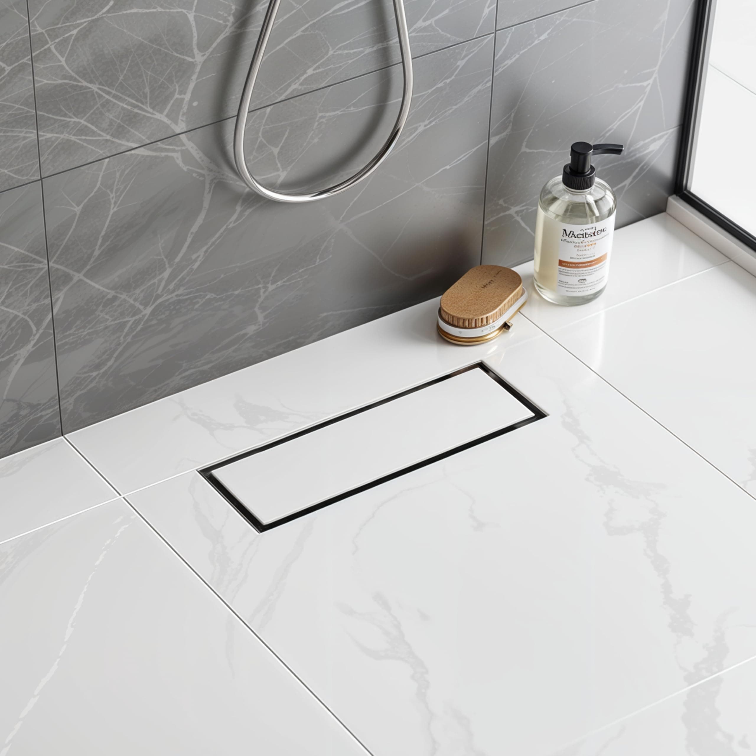 Ruhe® Tile Insert Shower Drain Channel | 12 x 4 Inches Waste Water Floor Drain for 13mm Tile | 304 Stainless Steel Invisible Shower Drain Channel | Drain Channel with Cockroach Trap and Side Hole