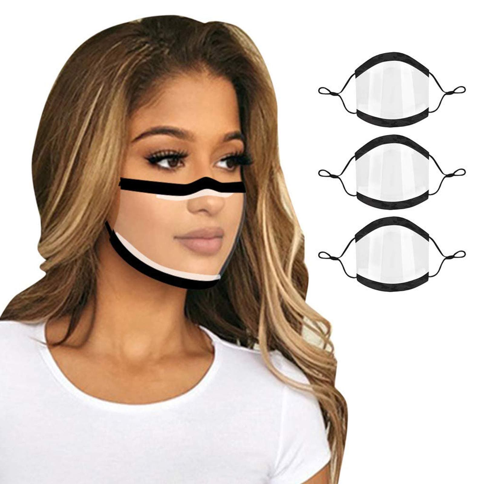 Unisex Reusable Mouth Bandanas with Clear Window Visible Expression for The Deaf and Hard of Hearing - Pack of 3