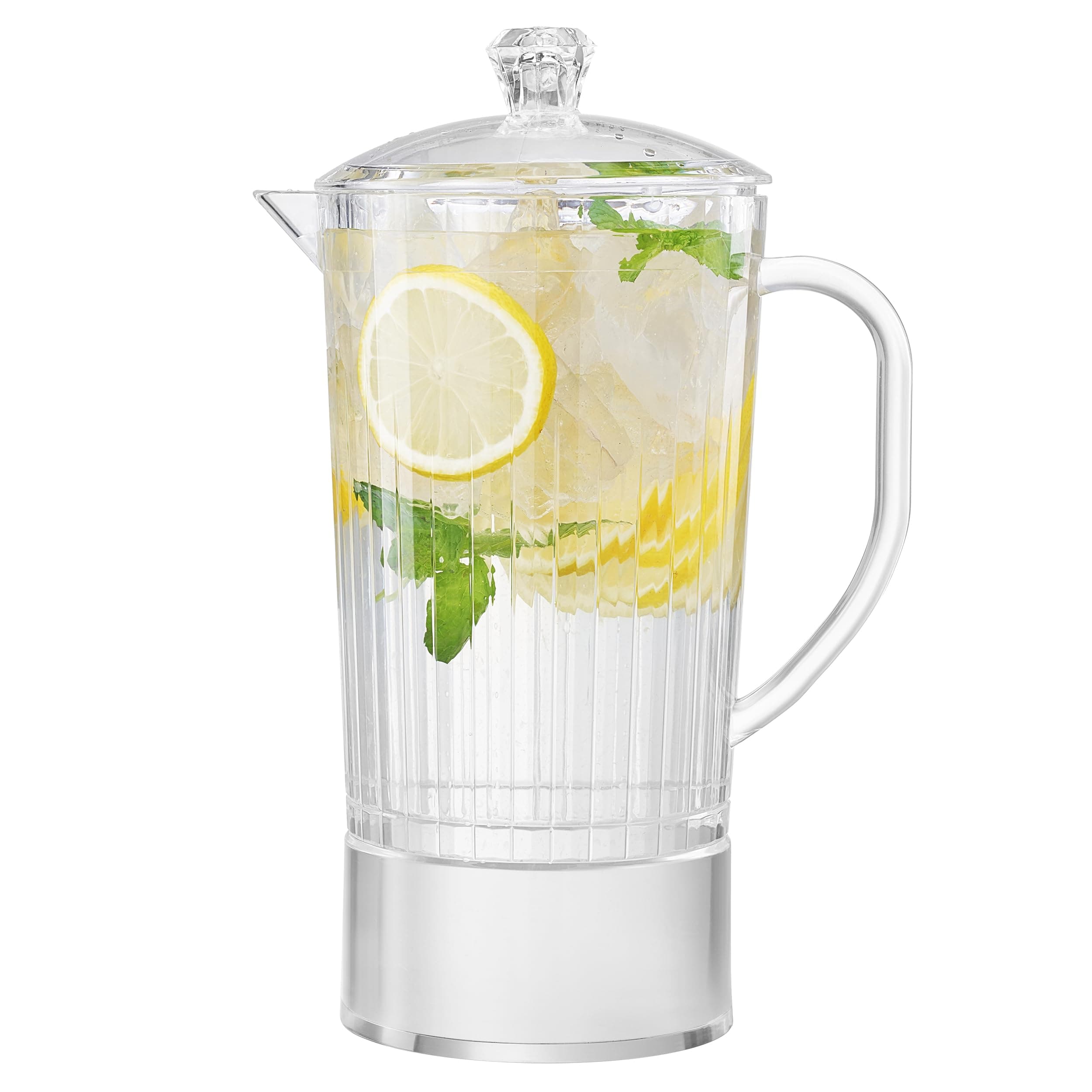 Acrylic Classic Beverage Pitcher with Lid (65 oz) Plastic Water, Sangria, Lemonade, Margarita, Juice, Iced Tea Pitchers, Clear Tritan Glassware Lookalike, Dishwasher Safe BPA-Free
