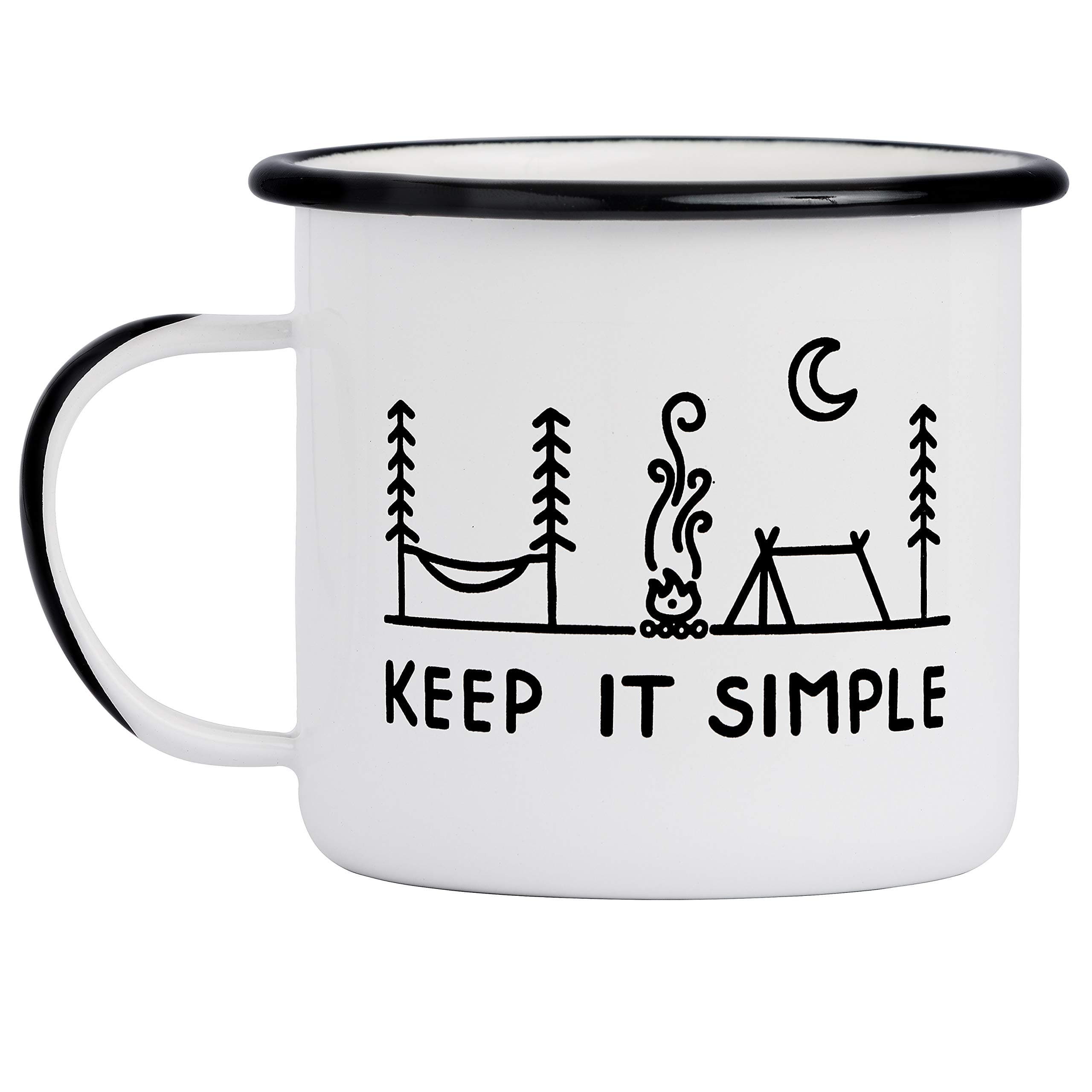 Camp Noggin | Keep It Simple | Enamel Camping Coffee Mug (15 Ounces) | Large Size | Perfect for Coffee, Tea, Beer, Wine, Oatmeal, or Soup