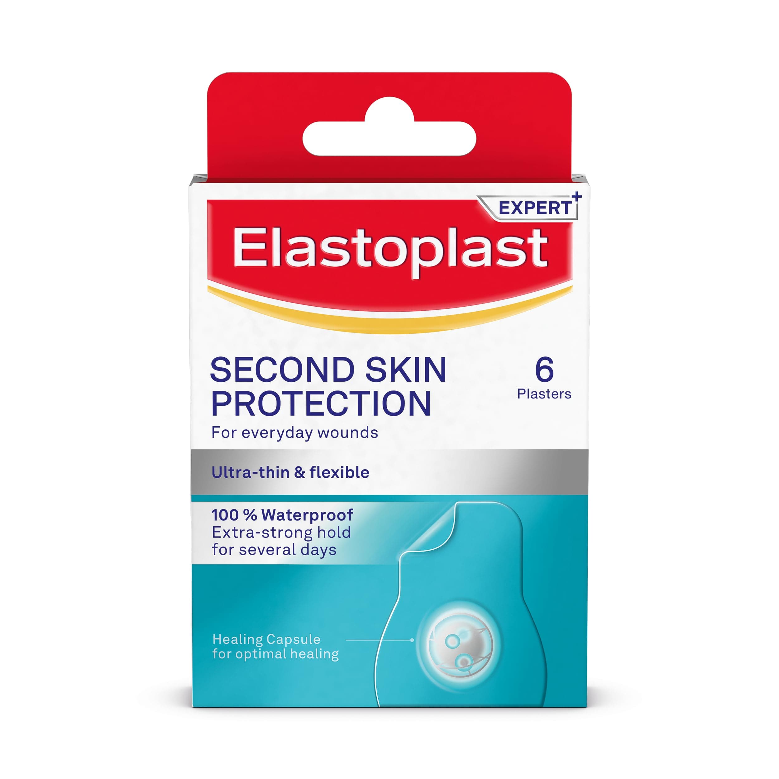 Elastoplast Second Skin Protection Plasters (6 Pieces), Hydrocolloid Waterproof Plasters with Advanced and Flexible Protection and Faster Wound Healing, Ultra-Thin Plaster Strips