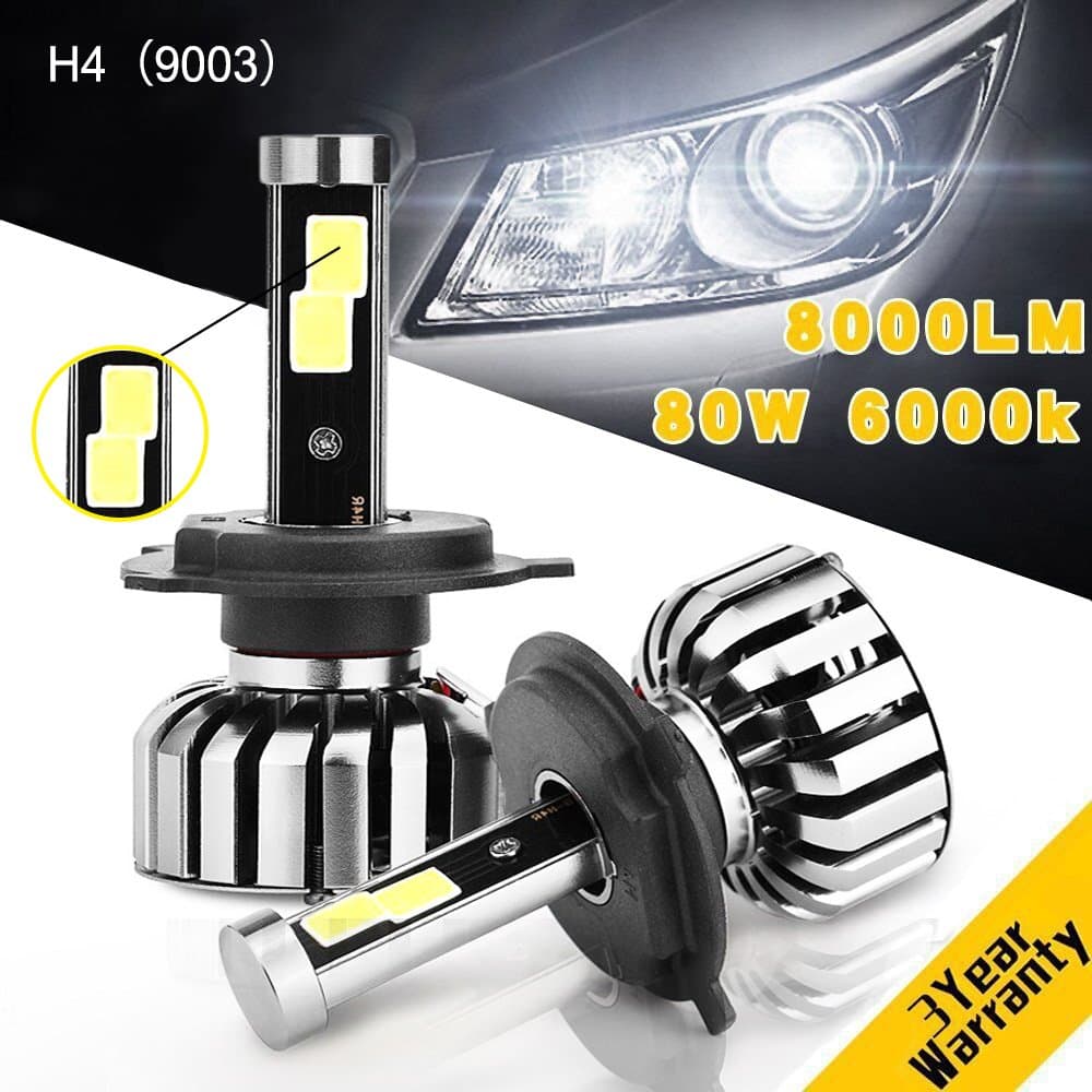 H4(9003) 6000K 8000 Lumens Led Headlight Bulb Conversion Kit,Leakind 80W Plug and Play Crystal Clear Cool White Bulbs, 3 Year Warranty