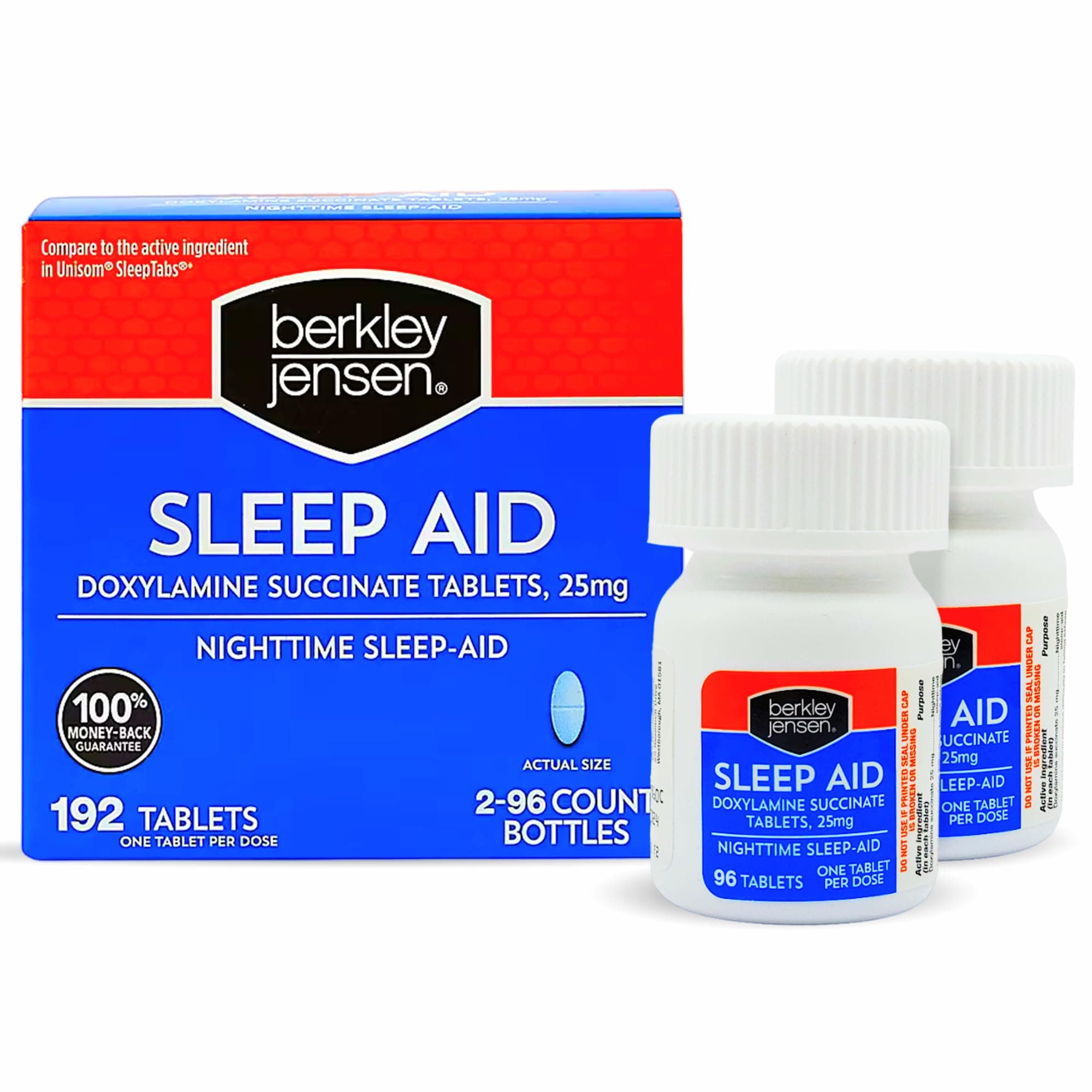 berkley jensen Sleep Aid (192 Tablets) - Doxylamine Succinate 25 mg Nighttime Sleeping Pills, Non Habit-Forming, Easy to Swallow Sleep-Aid