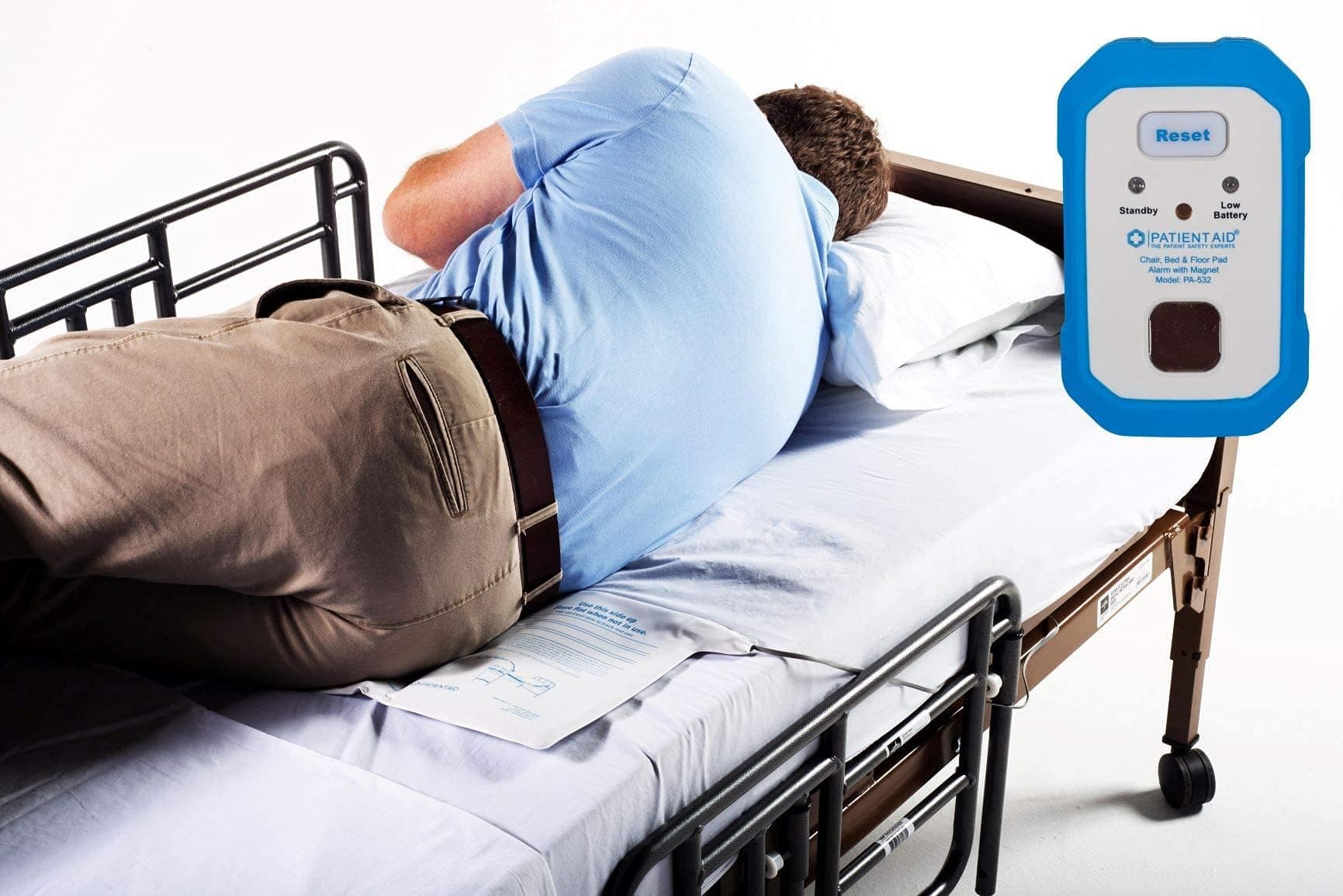 Patient Aid Advanced Bed and Floor Alarm with Magnetic Pull Cord - 10" x 30" Underpad with Motion Sensor Alarm, 3 Ring Chime & 3 Mounting Options, with AC Adapter & 9V Battery - Elderly Safety Alert