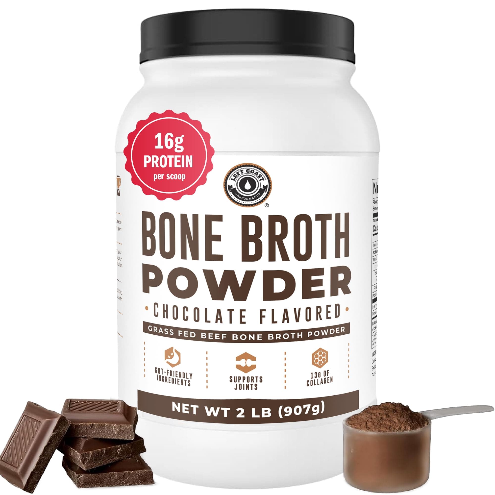 Chocolate Bone Broth Protein Powder - 100% Grass Fed Beef Bone Broth with 16g Protein & 13g Collagen per Serving - Great for Shakes & Hot Chocolate - Keto Friendly Low Carb & Non-GMO (42 Servings)