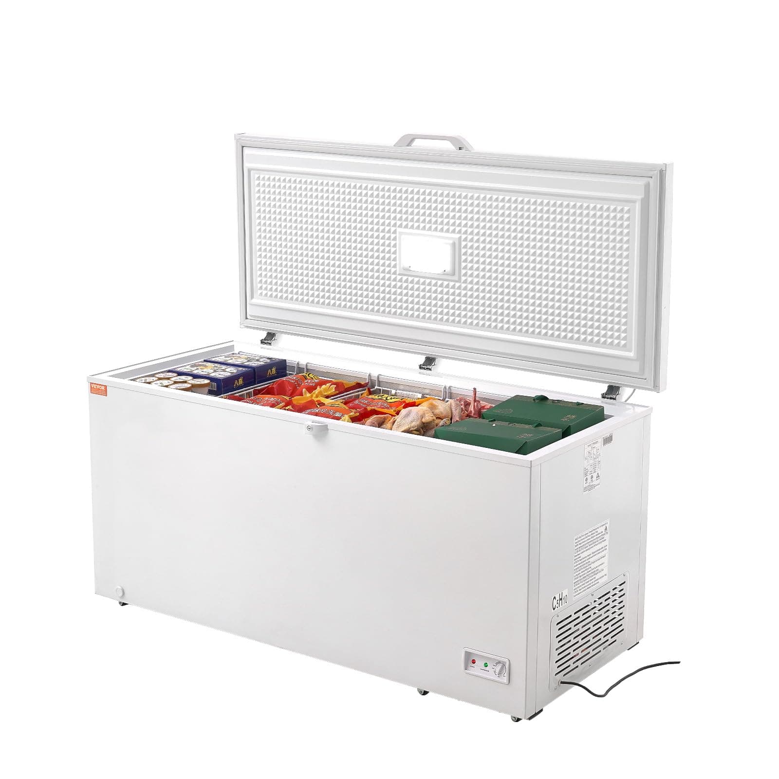 VEVOR Chest Freezer, 17.2 Cu.ft Large Deep Freezer with 4 Removable Baskets, Freestanding Top Open Door Commercial Chest Freezers with 7-Level Adjustable Temp, LED Lighting,Locking Lid, 6 Wheels