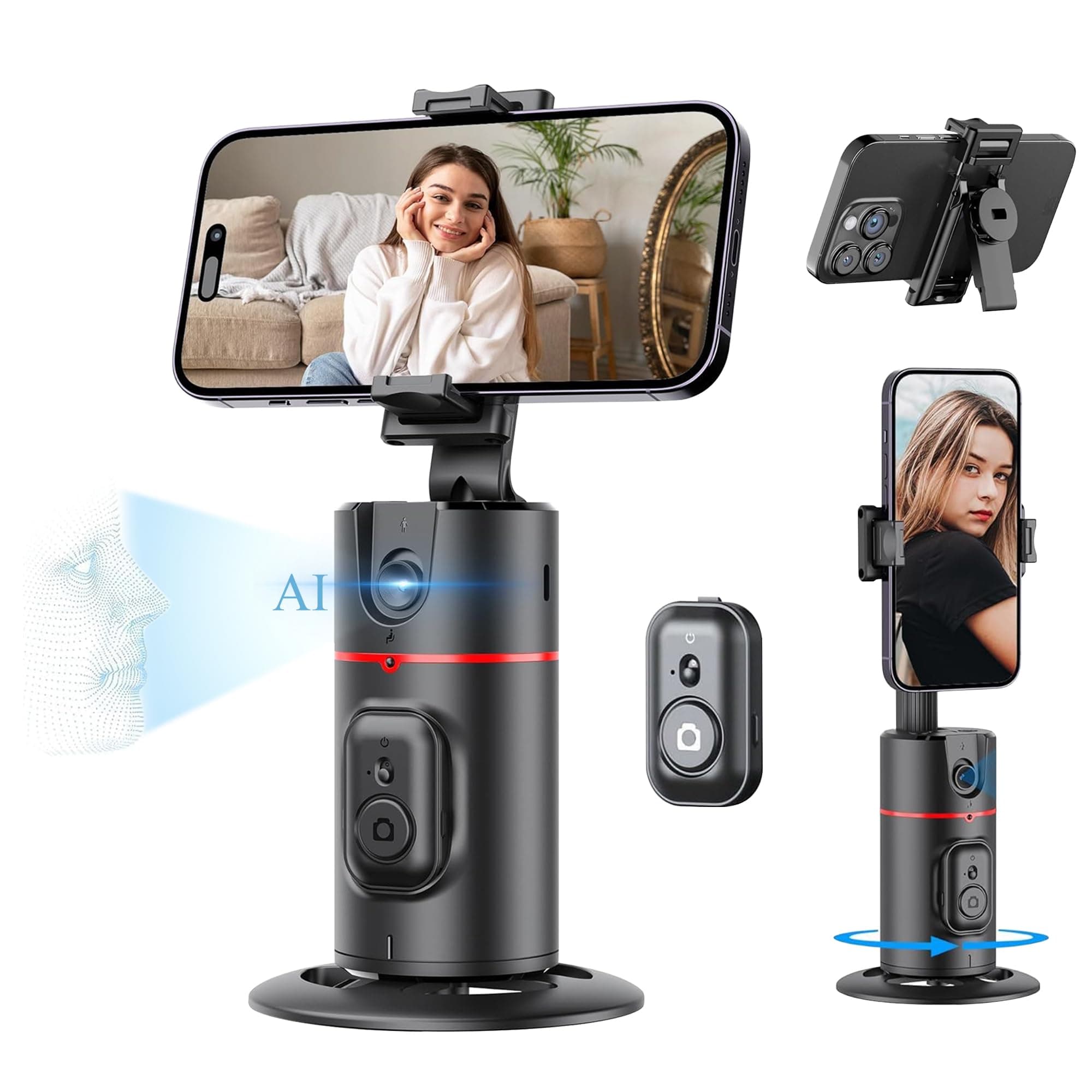 Ai Powered Auto Face Tracking Tripod,360° Rotation Mobile Holder for Smart Video Shoot with Remote,No App Needed,Gimbal Stabilizer with Gesture Control for Vlog,Streaming & Video Recording