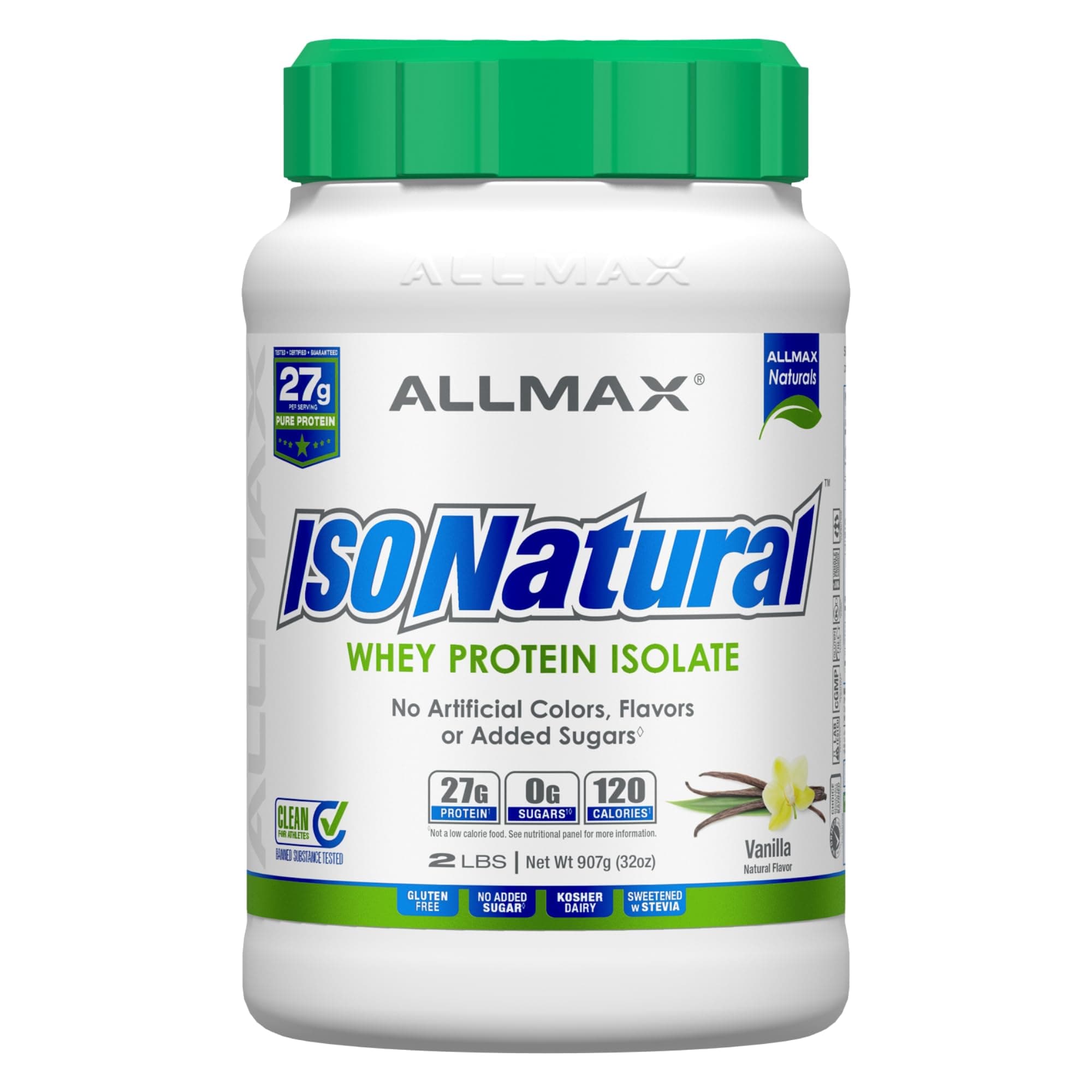 Tombow ALLMAX ISONATURAL Whey Protein Isolate, Vanilla - 2 lb - 27 Grams of Protein Per Scoop - Zero Fat & Sugar - 99% Lactose Free - with Prebiotics - No Artificial Flavors - Approx. 29 Servings