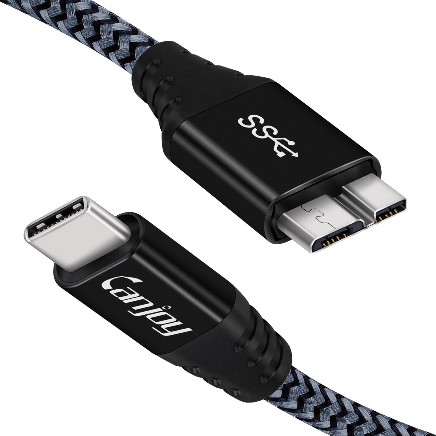 Type-C 3.1 to Micro USB Cable,Canjoy 1ft Micro-B to USB-C Hard Drive Cable Compatible with MacBook,Chromebook Pixel to Connect Toshiba Canvio,WD Elements,Seagate FreeAgent External Hard Drive(Grey)
