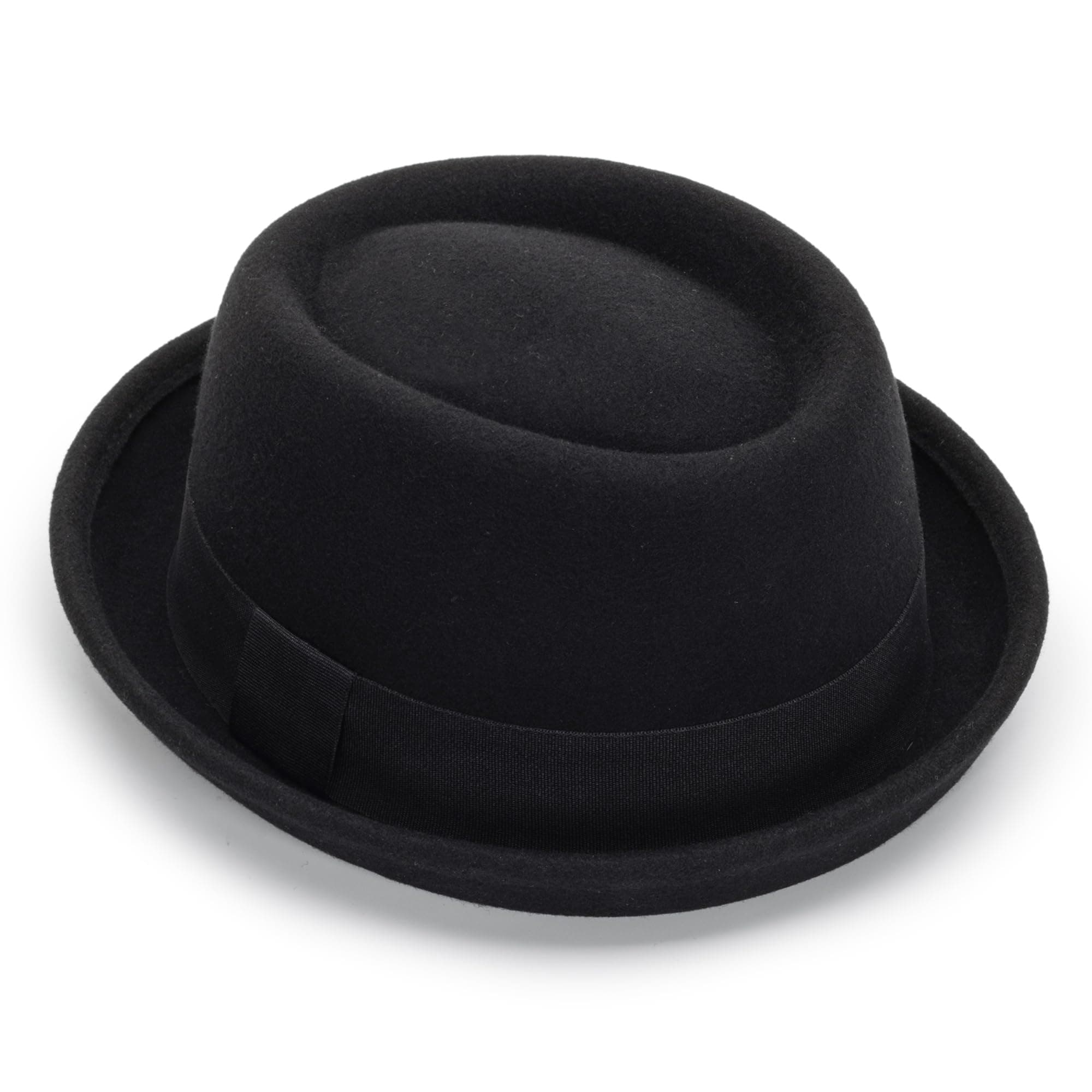 Mens-Pork-Pie-Hat Flat-Top-Bowler-Hat Wool-Fedora-Hat for Women(S/M)