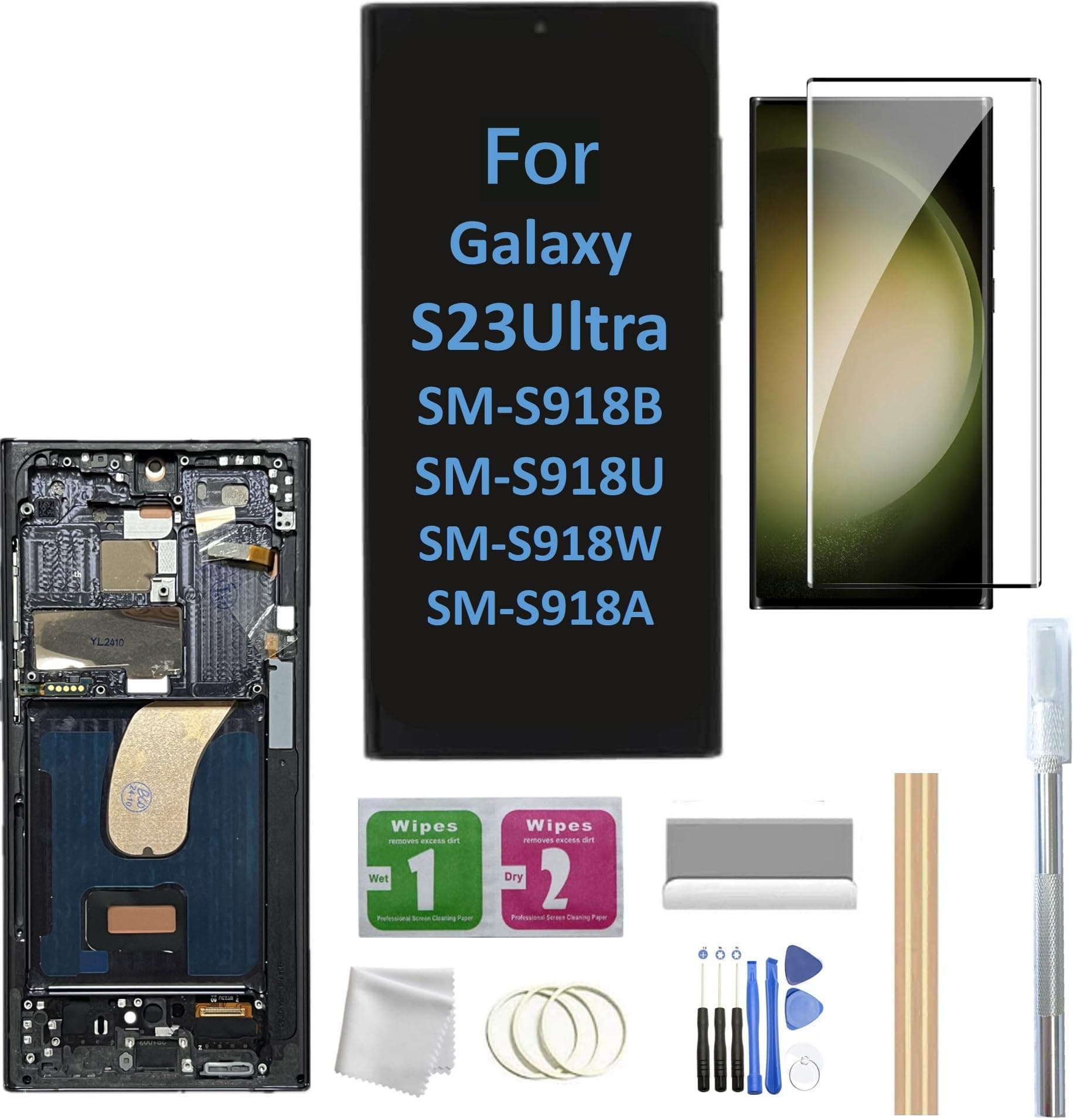 - Galaxy S23 Ultra LCD Screen with Frame Replacement for Samsung Galaxy S23 Ultra SM-S918U S918A S918W LCD Screen Display Touch Digitizer with Frame+Tool (Black)