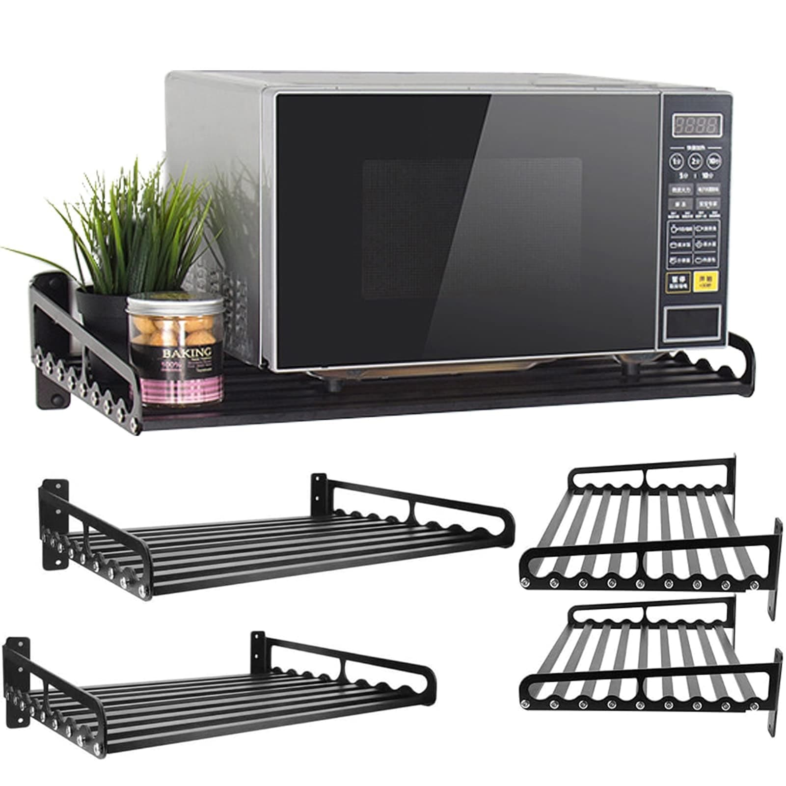 MaxxCloud Electric Oven Holders, Microwave Oven Rack Kitchen Shelf, Black Storage Racks Wall Shelf, Kitchen Organizer Aeronautical Aluminum, Weight Bearing 80 lb (23.6'' x 15.5'', Black)