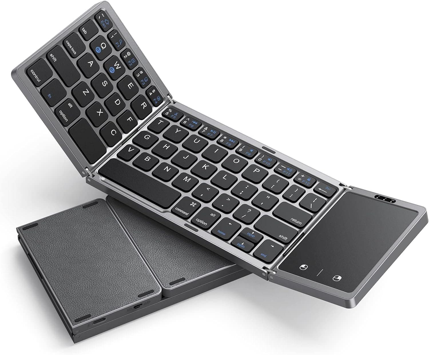 SeendaFoldable Bluetooth Keyboard for Travel, Tri-Folding Wireless Portable Keyboard with Touchpad, Rechargeable Multi-Device Small Keyboard, for Laptop Tablet PC Smartphone Windows iOS Android