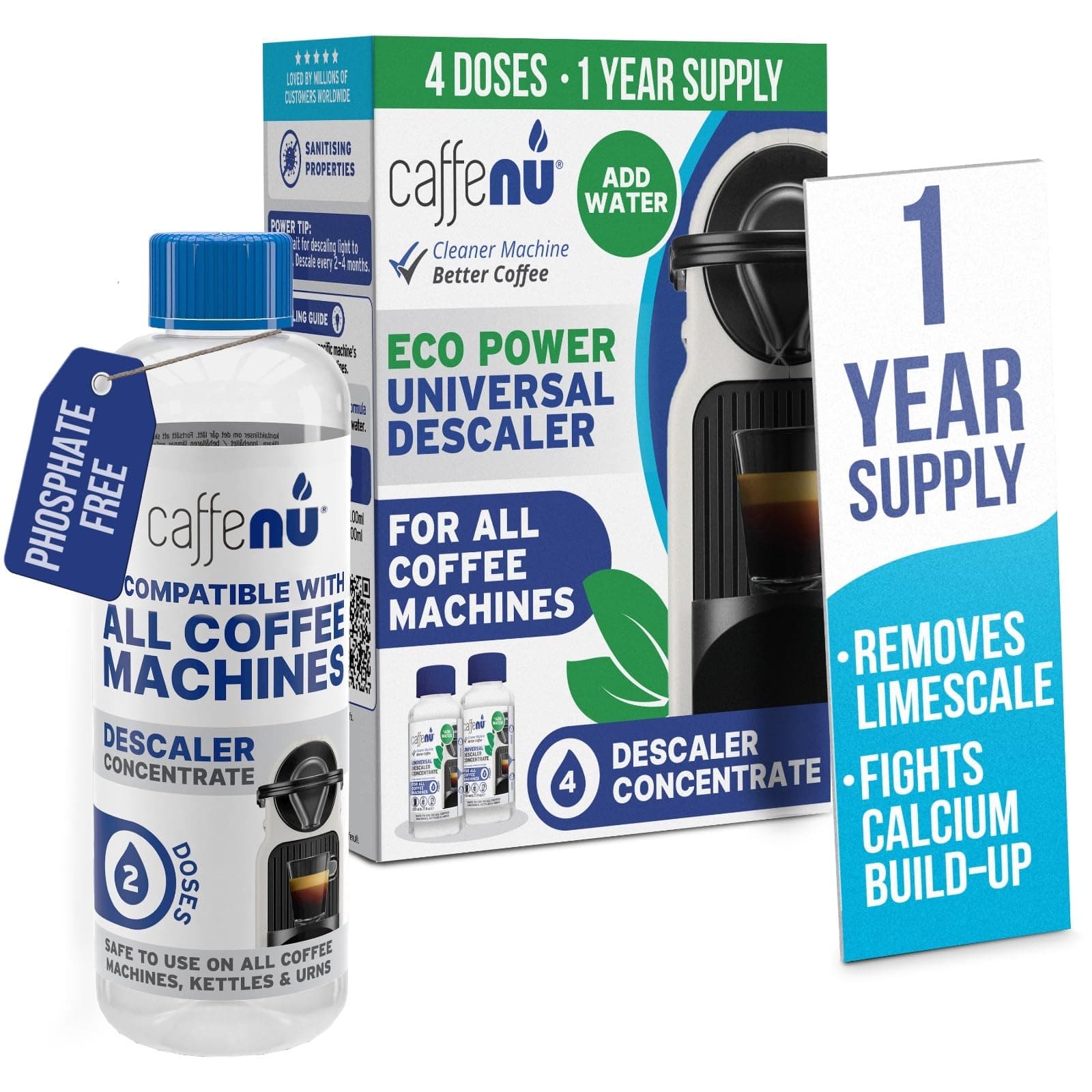 Universal Coffee Machine Descaler Compatible with Nespresso, Lavazza, Dolce Gusto & Philips - 400ml (4 Uses) - Limescale Remover for Hotter, Better Tasting Coffee