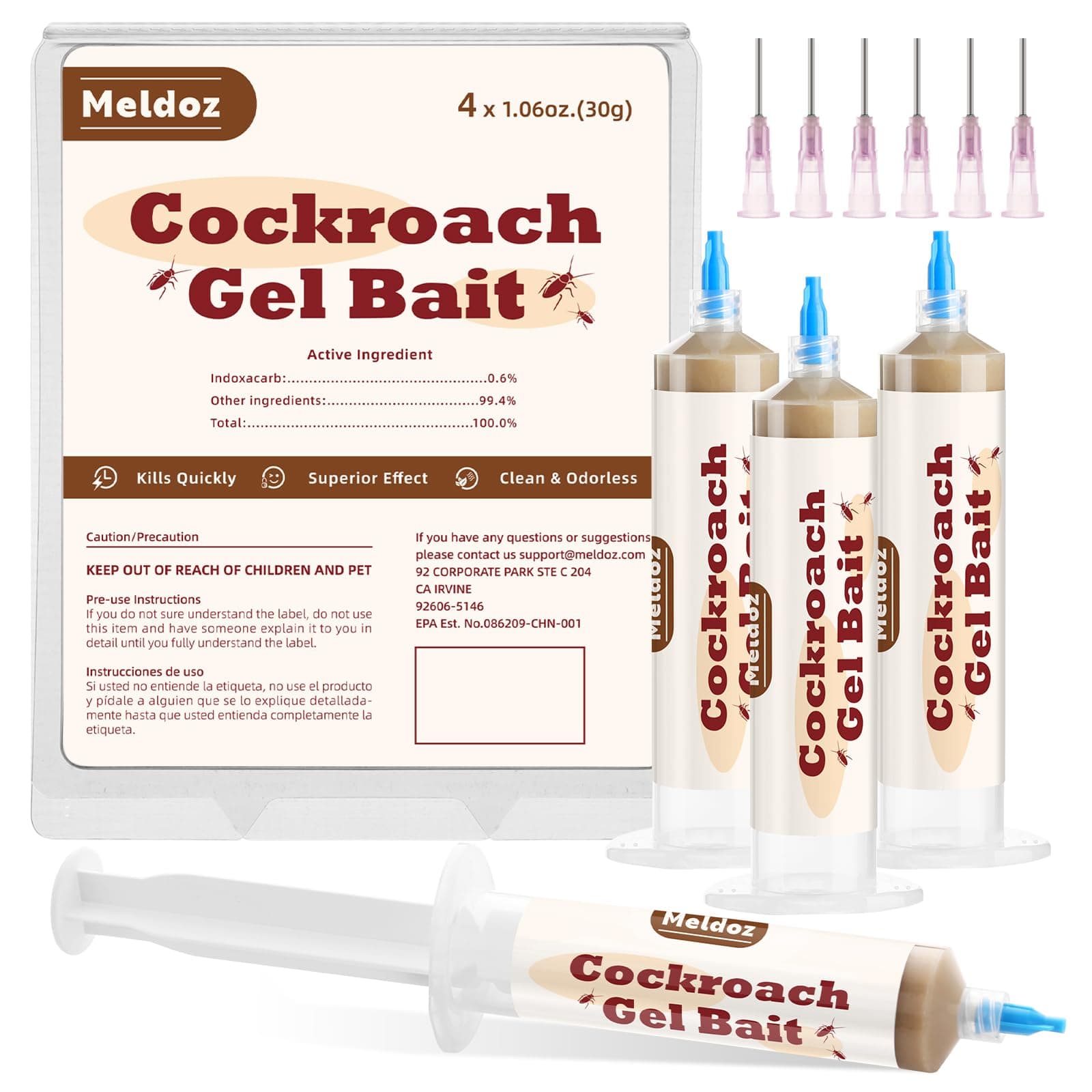 Cockroach Gel Bait, Roach Killer Gel Ready to Use, Control German, American, and Oriental Roaches, Indoor and Outdoor Use (4 Tubes x 30-Grams)