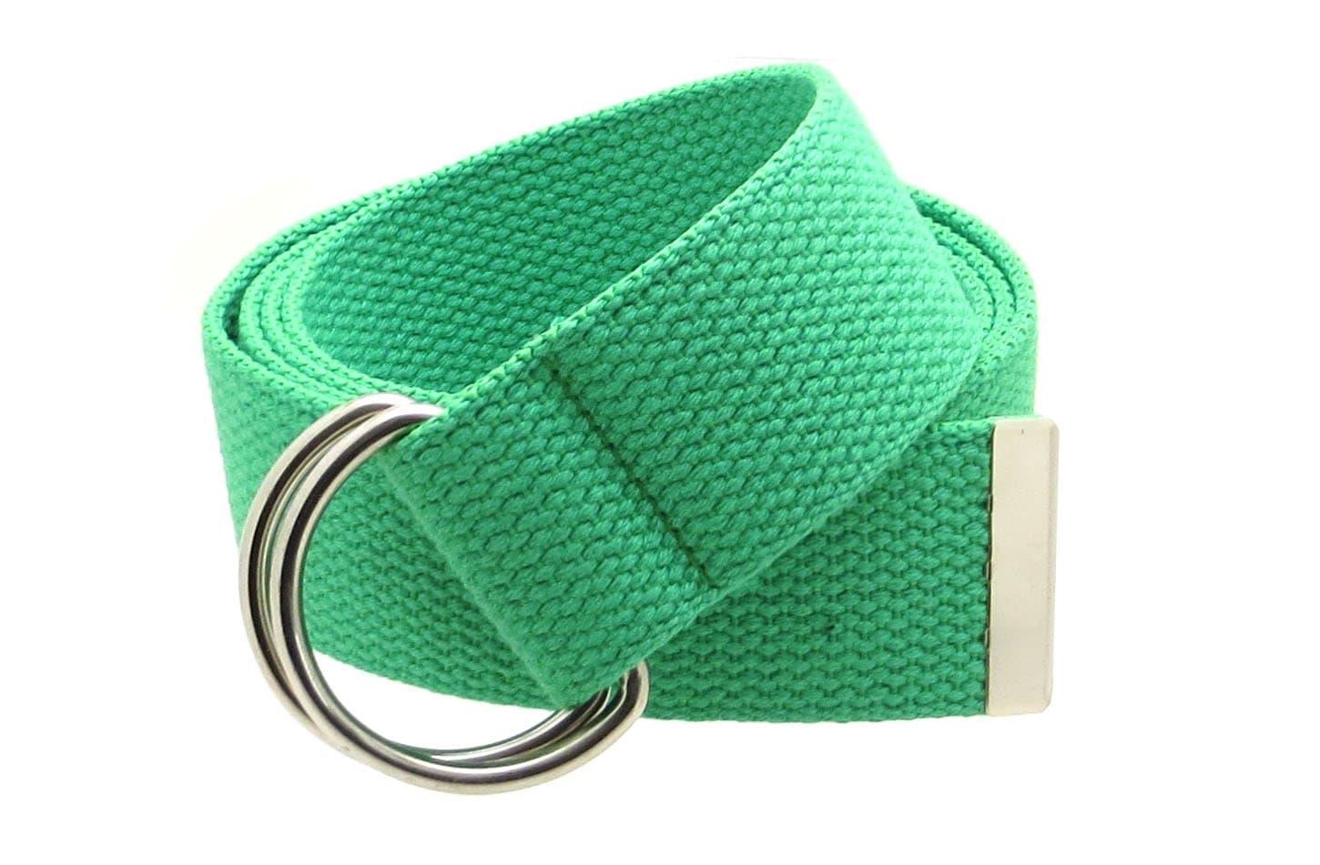 Canvas Web Belt Double D-Ring Buckle 1.5" Wide with Metal Tip Solid Color (Irish Green M)