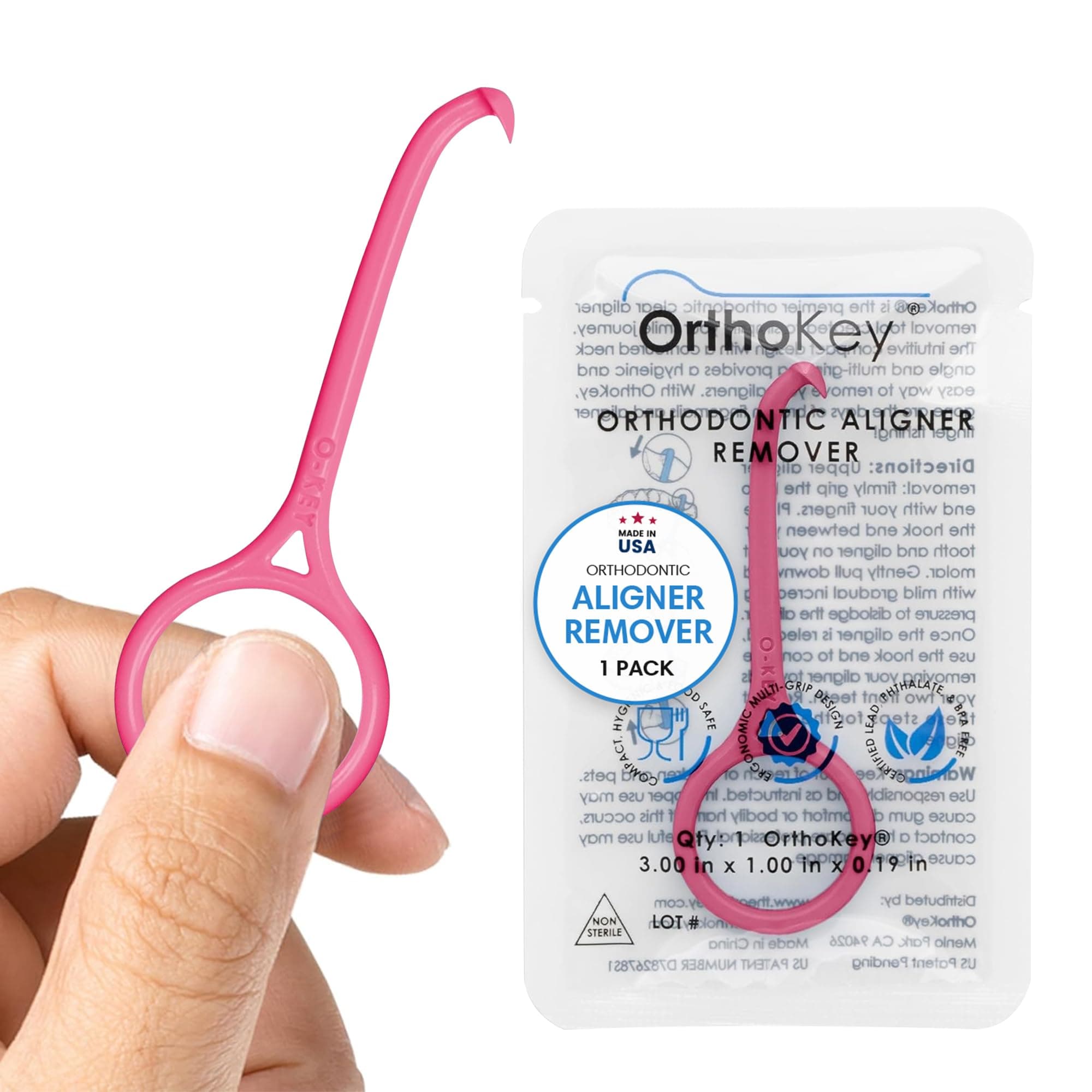 Aligner Remover - Versatile Clear Aligner & Retainer Removal Tool - Hygienic Invisalign Remover, Denture Grabber - Portable & Durable, Fits Dental & Aligner Cases - (Pink, 1-Pack)