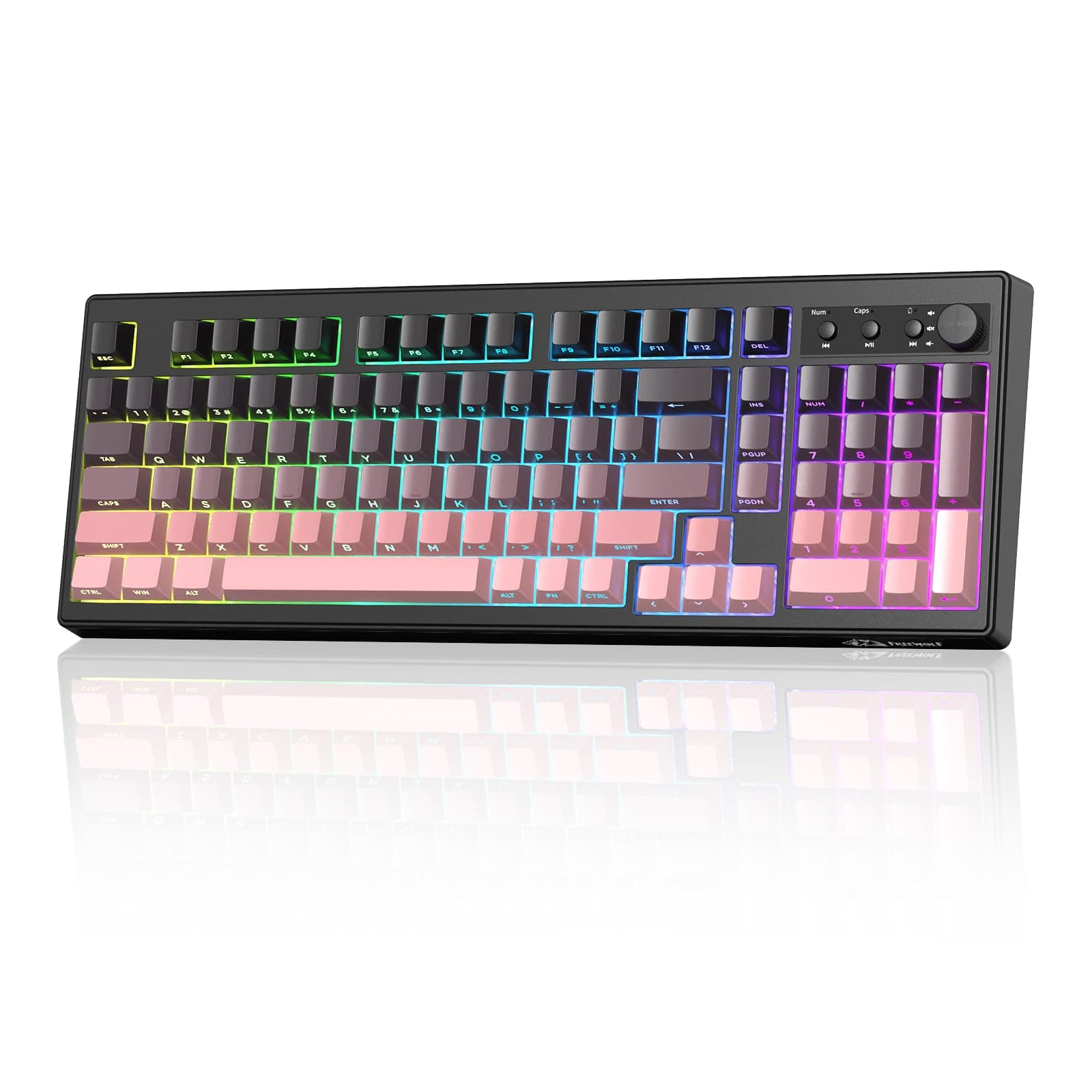 ZIYOU LANG K100 Wireless Gaming Keyboard,99 Keys Tri-Mode BT/2.4GHz/USB-C Creamy Color Keyboard with Number Pad RGB,Media Knob Custom Programmable Computer Keyboards for PC/Mac/Xbox (Pink)