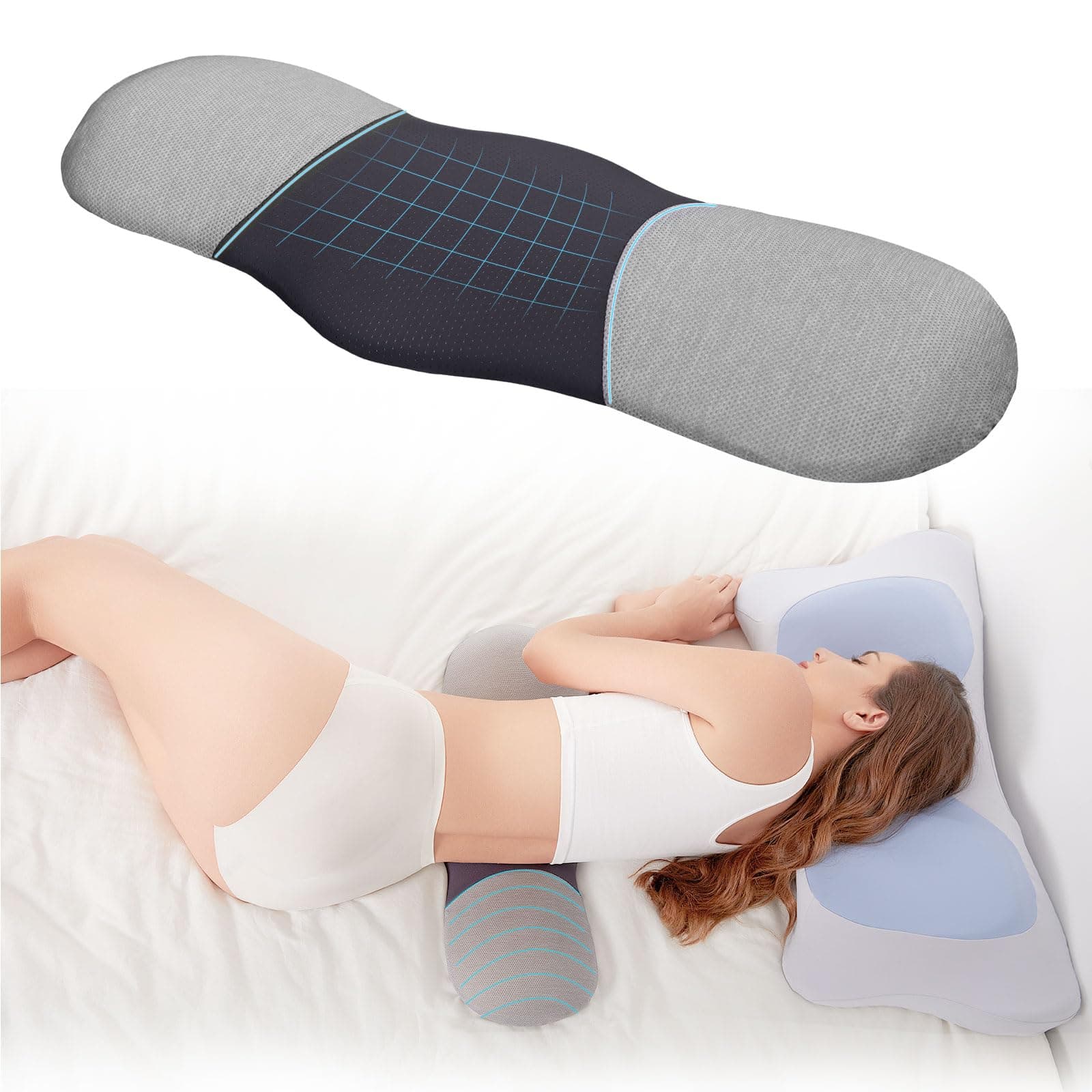 Bespilow Lumbar Support Pillow for Bed,Ergonomic Memory Foam Lower Back Pillow for Sleeping,Waist Pillow for Sleep,with Skin-Friendly,Cooling,Breathable&Washable Cover.