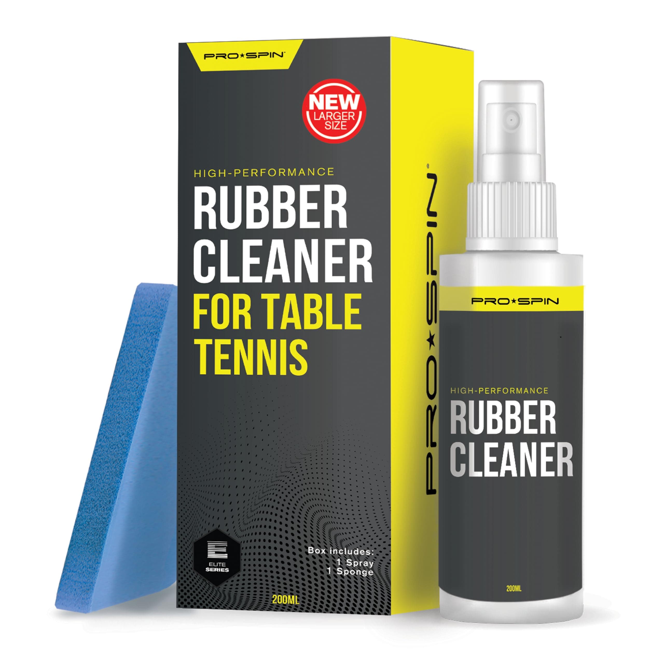 PRO SPIN Table Tennis Rubber Cleaning Kit - Ping Pong Paddle Cleaner | 200ml Rubber Cleaner & Sponge Included | Eliminate Dirt & Dust | Optimal & Control | Preserve Rubber & Restore Tackiness