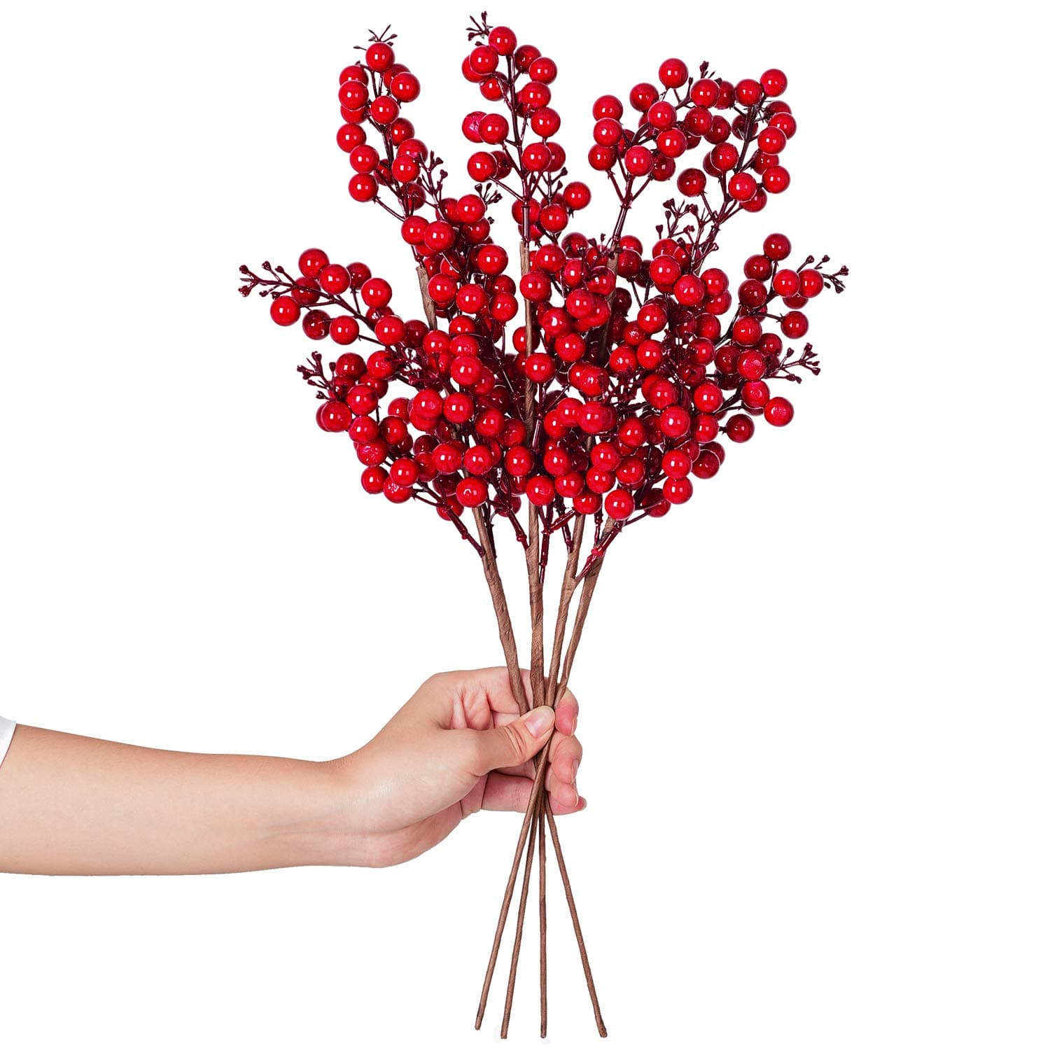 4 Pack Artificial Red Berry Stems Clearance - 19.5 Inch Christmas Holly Berry Branches for Holiday Home Decor and Crafts