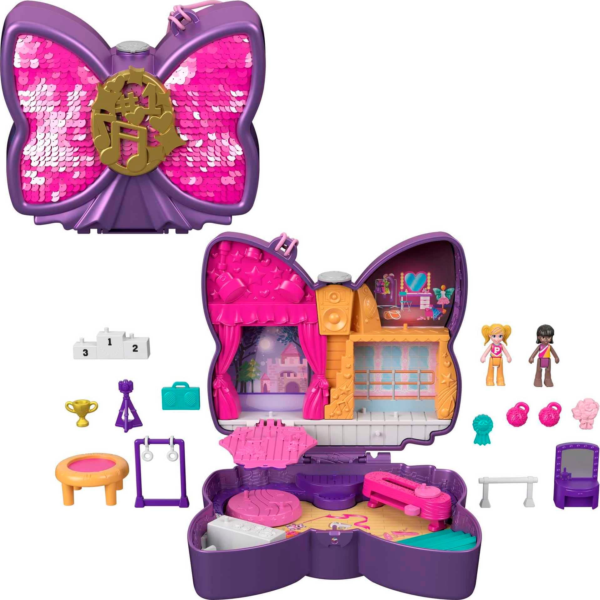 Compact Playset, Sparkle Stage Bow with 2 Micro Dolls & Accessories, Travel Toys with Surprise Reveals