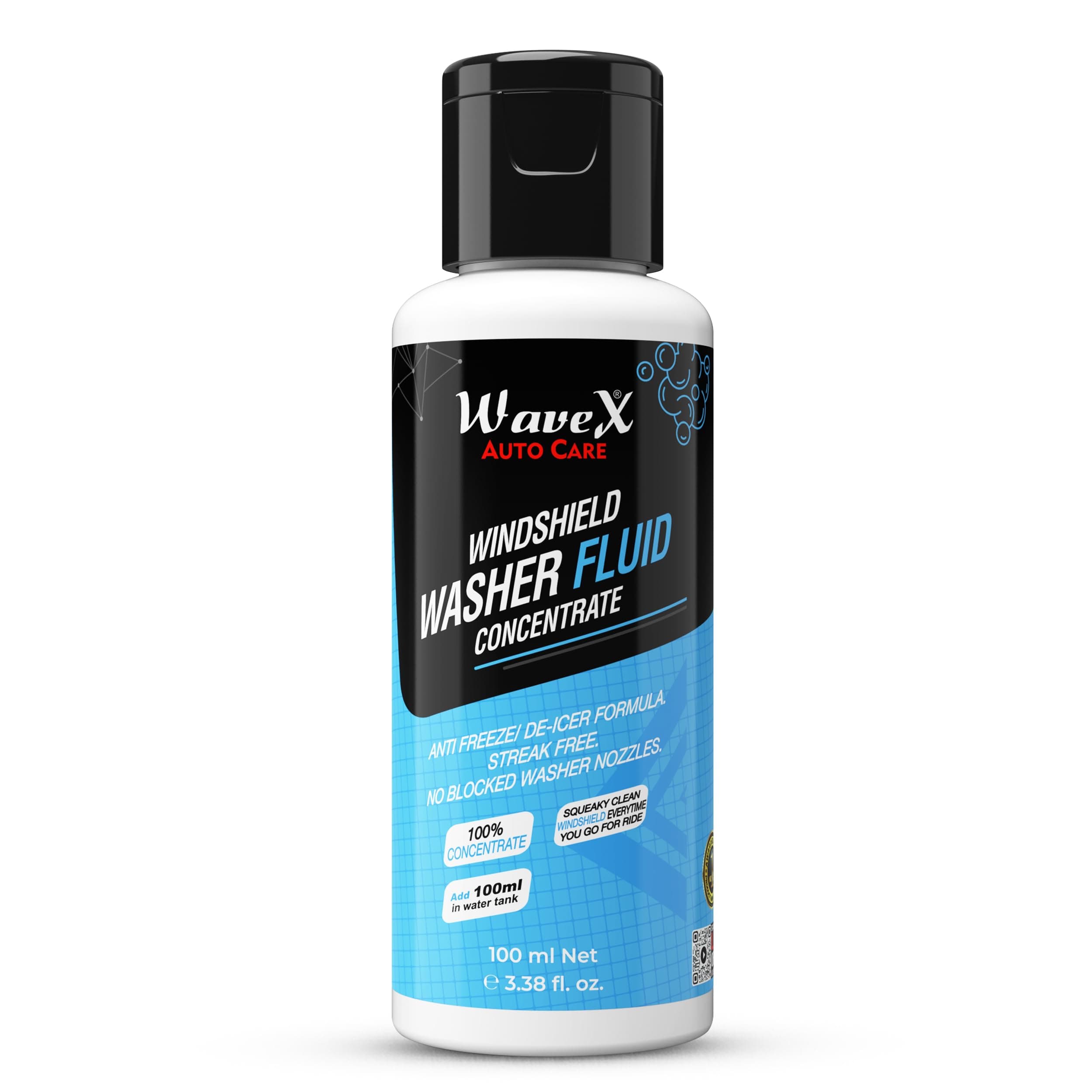 Wavex Windshield Washer Fluid for Car 100ml | Car Windshield Cleaner Concentrate | Lubricates Glass Cleaner Wiper, Prevents Scratches, Works well as a Car Glass Cleaner, Contains De-Icer Formulation