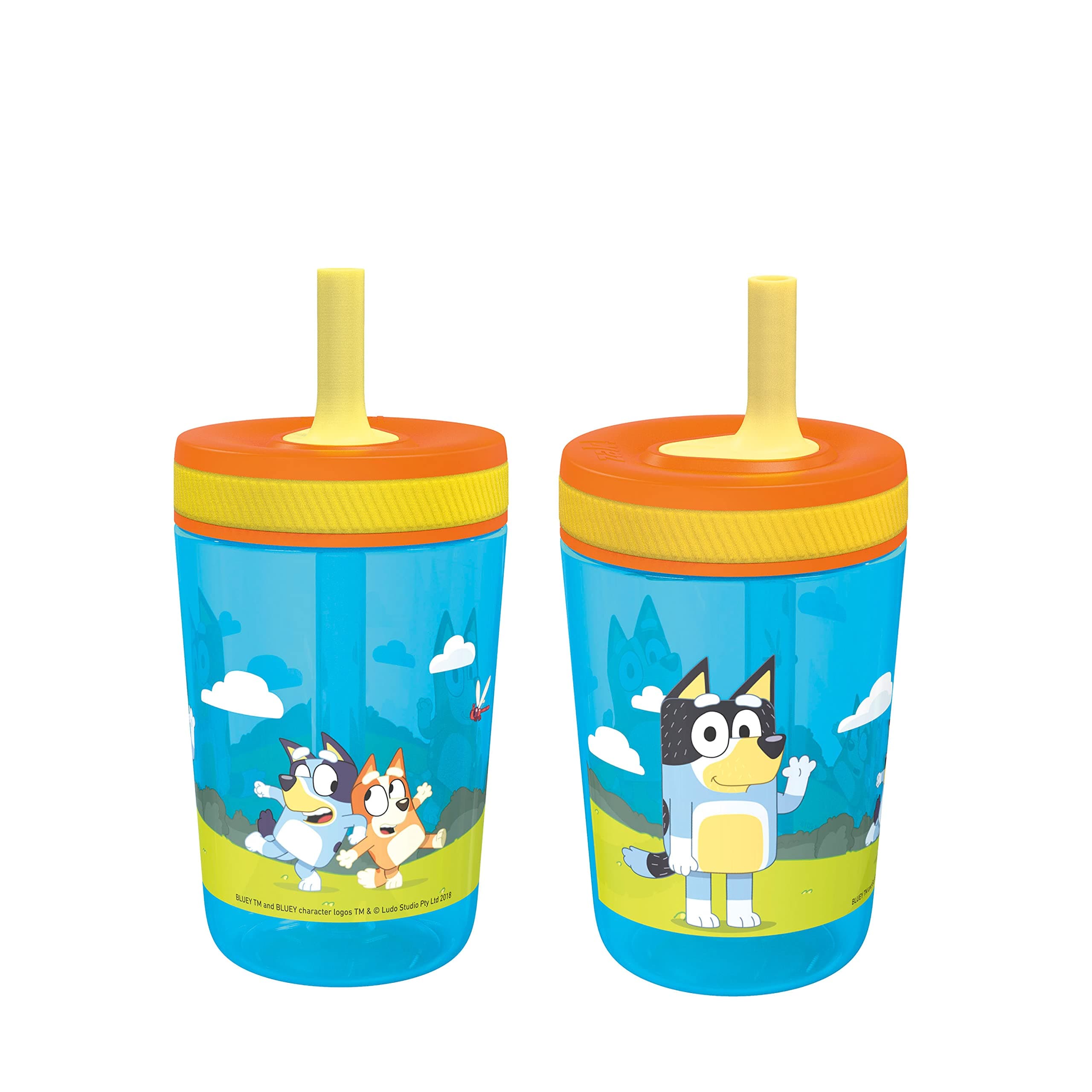 Zak Designs 15oz Bluey Kelso Tumbler Set, Leak-Proof Screw-On Lid with Straw Made of Durable Plastic and Silicone, Perfect Bundle for Kids, 2 Count (Pack of 1)