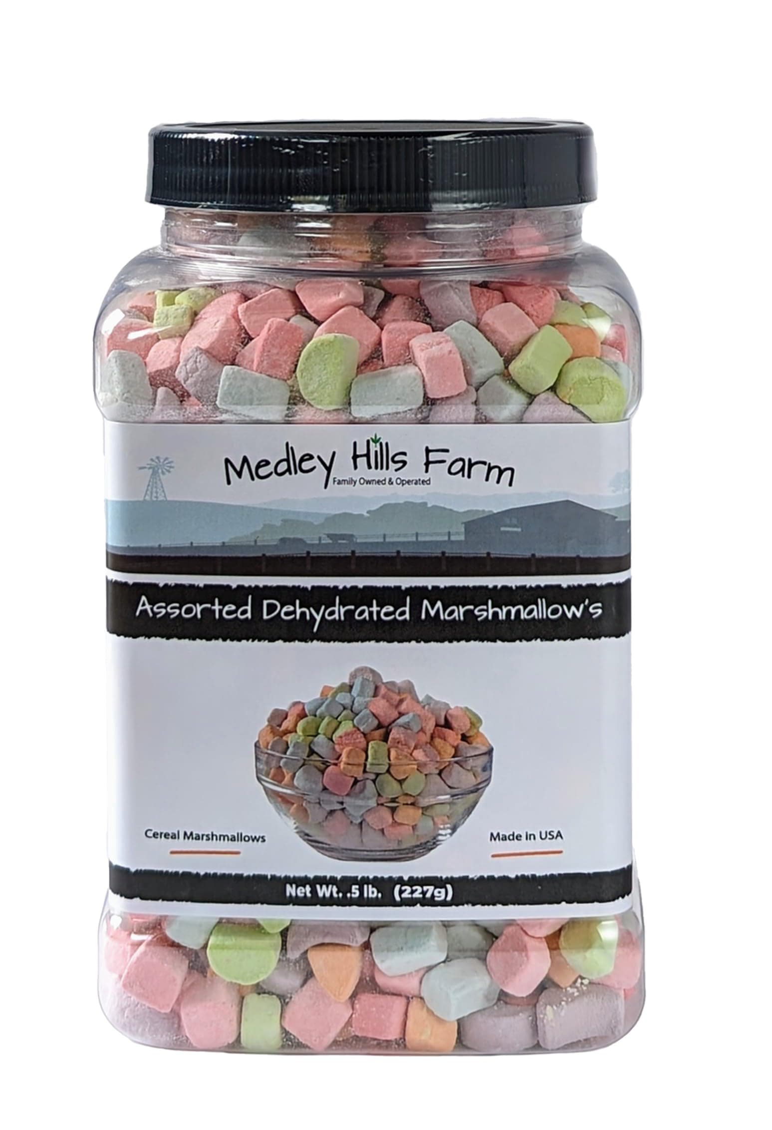 Assorted Dehydrated Marshmallows in Reusable Container by Medley hills farm - Cereal marshmallows