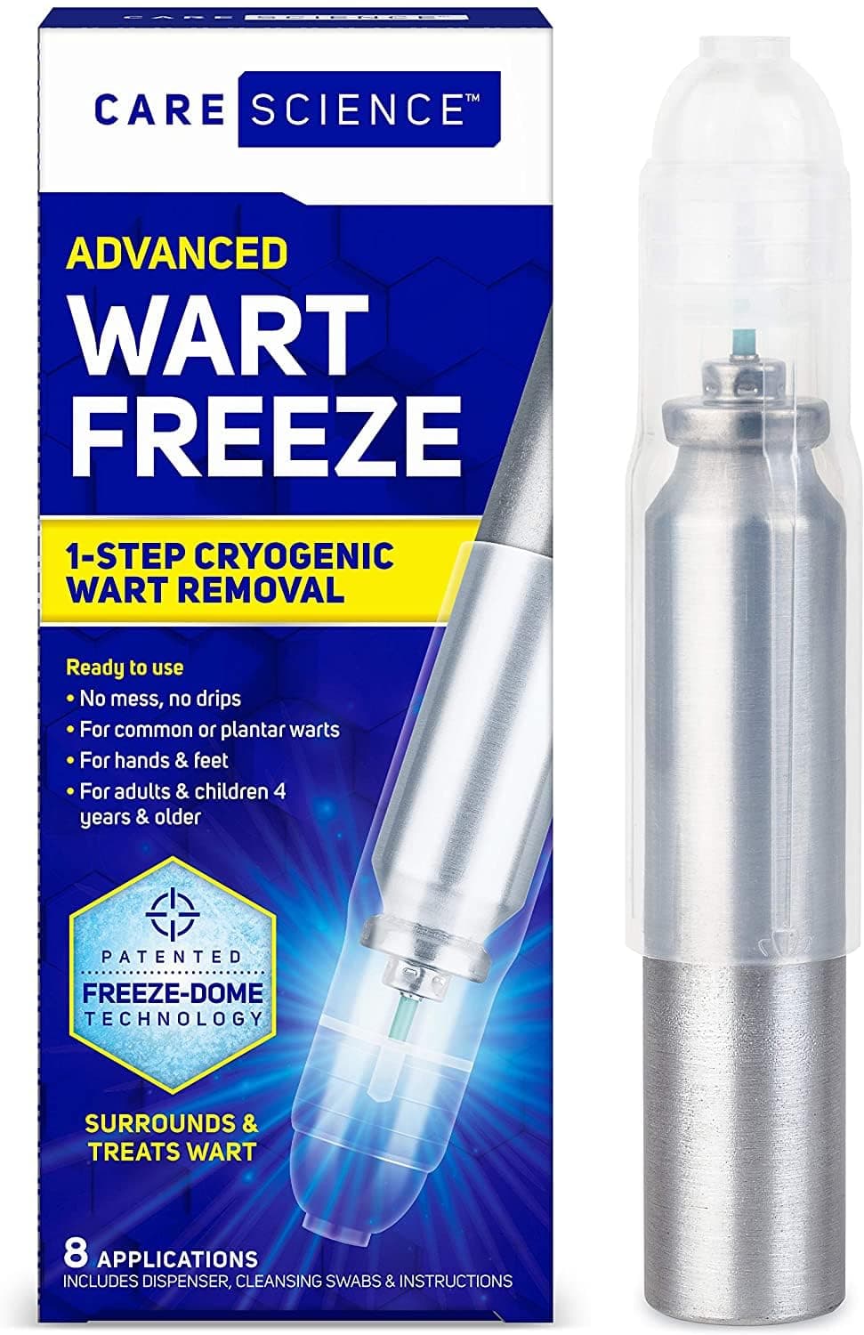 Care Science Wart Remover Freeze, 8 Applications | 1-Step Wart Removal for Common Warts on Hands, Elbows, Knees, and Feet