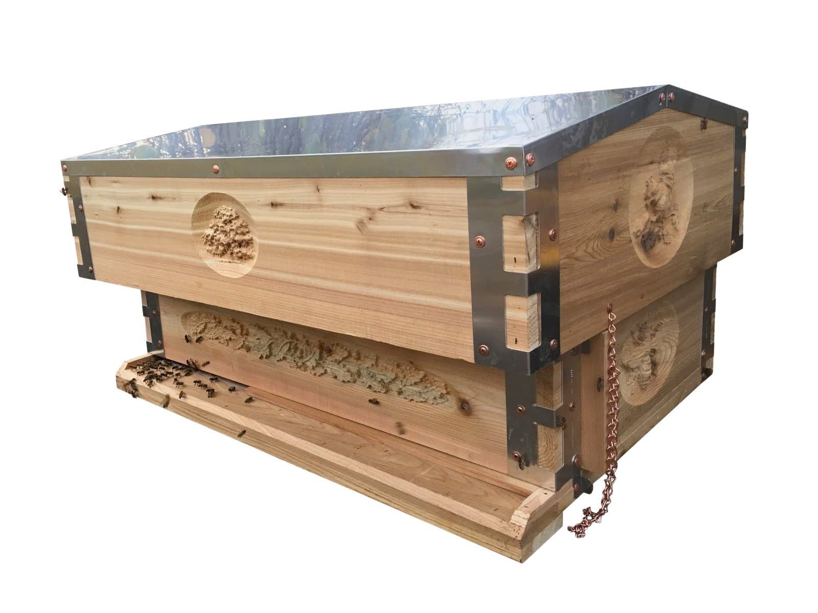 Bee Sanctuary Horizontal Langstroth Beehive (Aluminum Accented, With Hinged Top Cover)