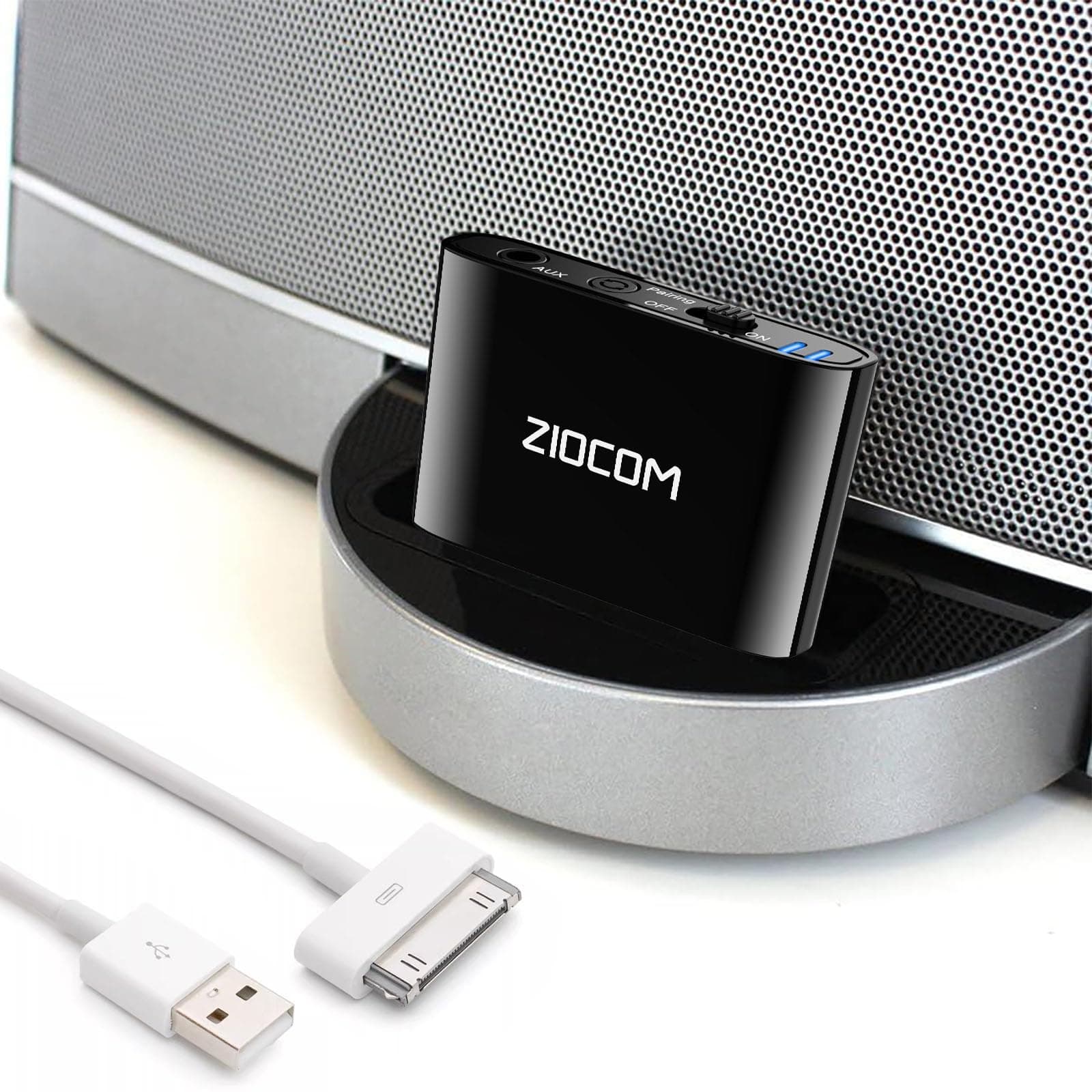 ZIOCOM 30 Pin Bluetooth Adapter Receiver for Bose iPhone iPod SoundDock and other 30 pin Dock Speakers with 3.5mm Aux Cable(Not for Car and Motorcycle) (Gray)