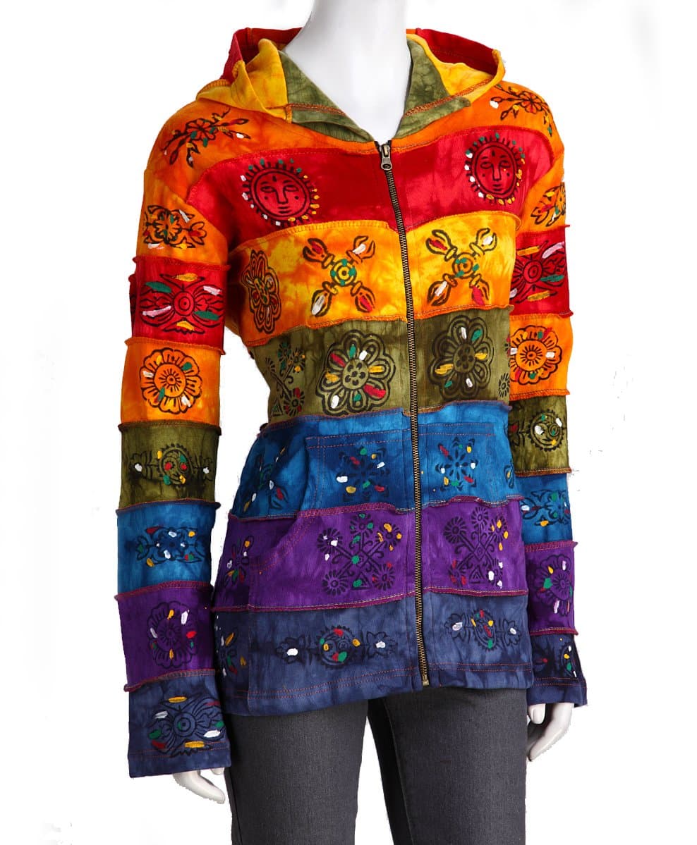 Rising International Women's Rainbow Patchwork Chakra Hoodie Jacket