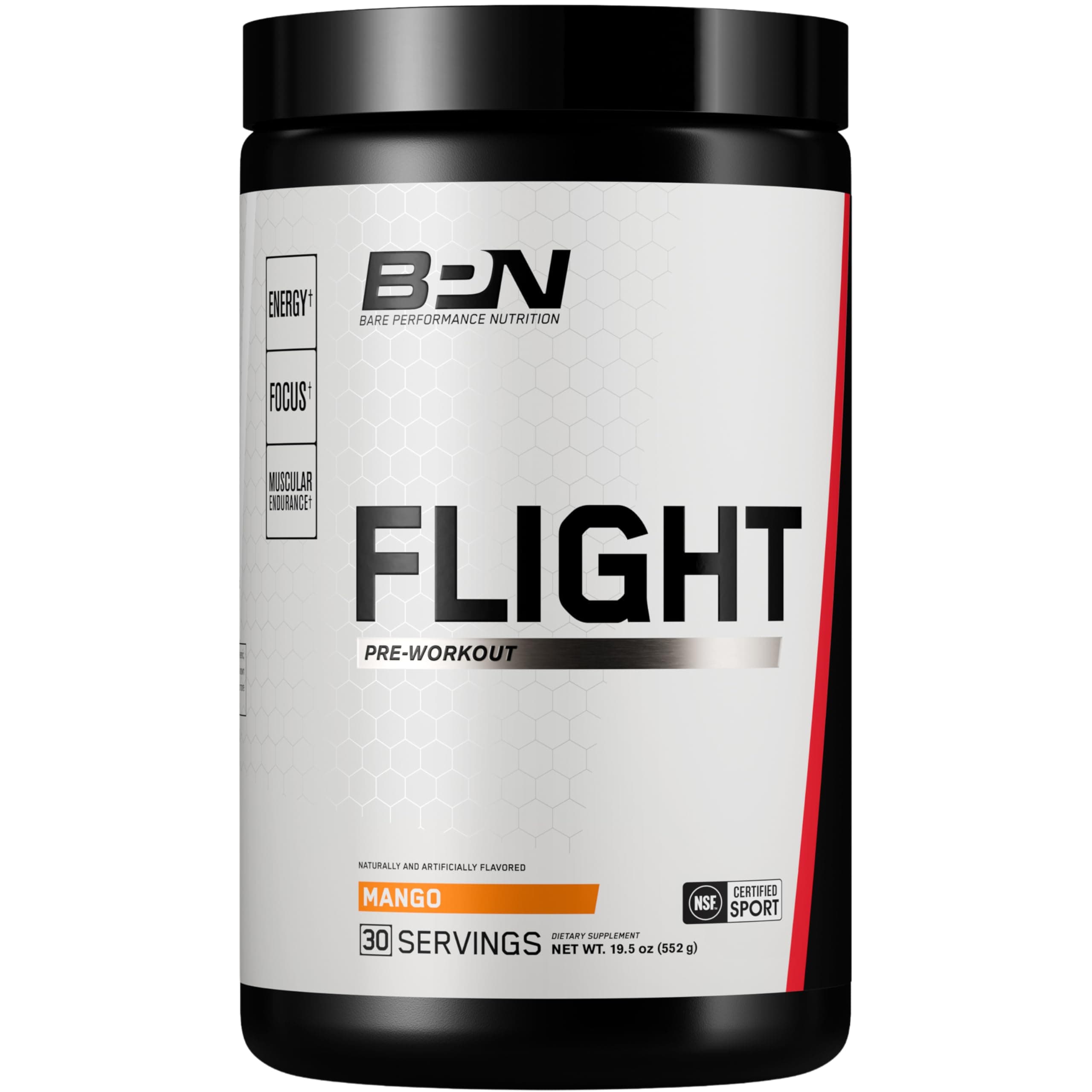 BARE PERFORMANCE NUTRITION BPN Flight Pre Workout, Supports Energy and Mental Focus, Improved Endurance & Muscle Pumps with CarnoSyn® Beta Alanine, Mango, 30 Servings