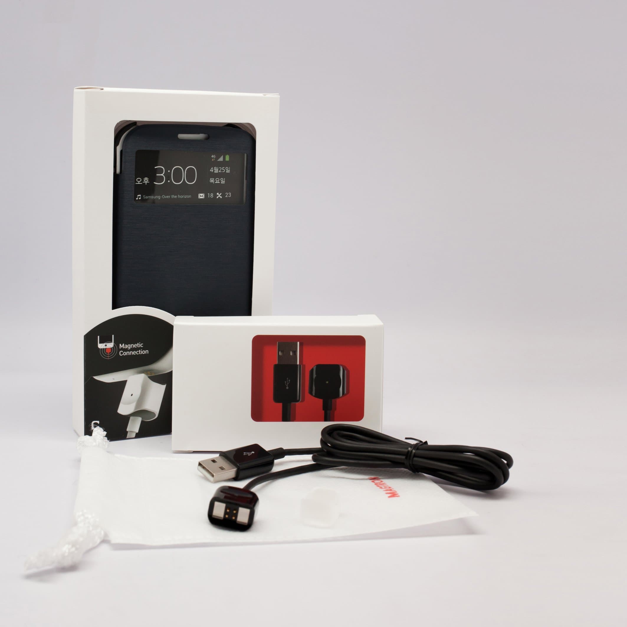 MagNector Dark Gray S-View Protective Flip Cover Hard Case w/ Pogo Magnetic Charge & Sync Data Cable Combo for Samsung Galaxy S3