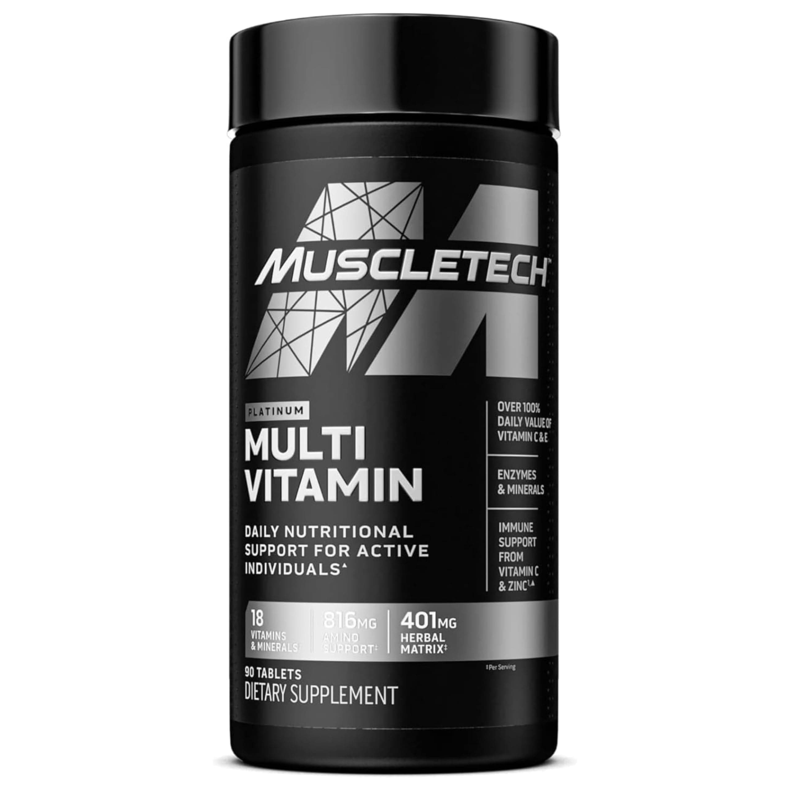 Platinum Multi Vitamin Daily Nutritional Support with Advanced Enzymes & Mineral Complex for Immune Support from Vitamin C & Zinc for Elite Athletes and Active Individuals, 90 Count