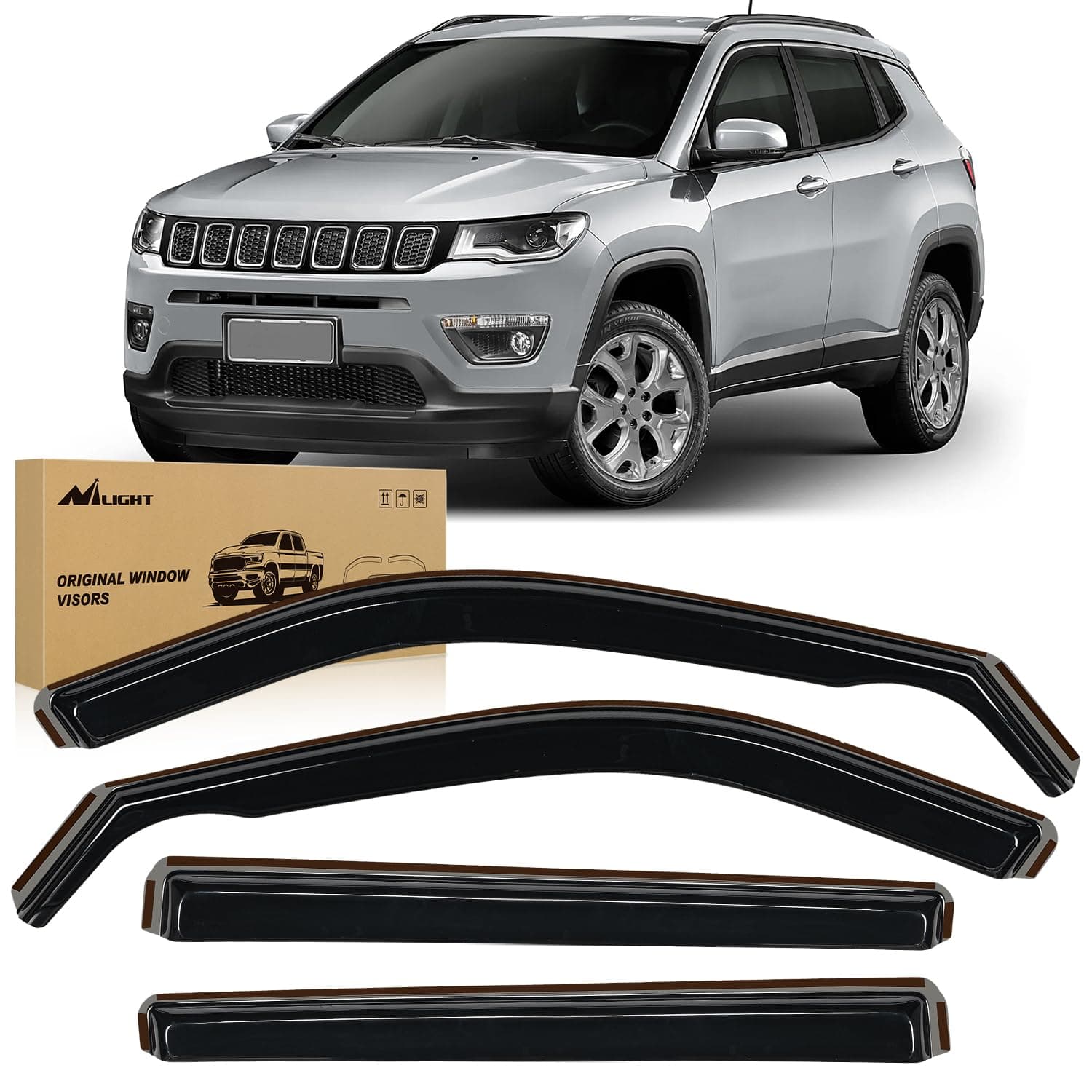 Nilight Vent Window Visors for Jeep Compass 2017-2024 2025 2026, Inside Mount Rain Guards, Low Profile Wind Deflectors for Rain & Fresh Air Ventilation, Smoke Tinted, 4PCS