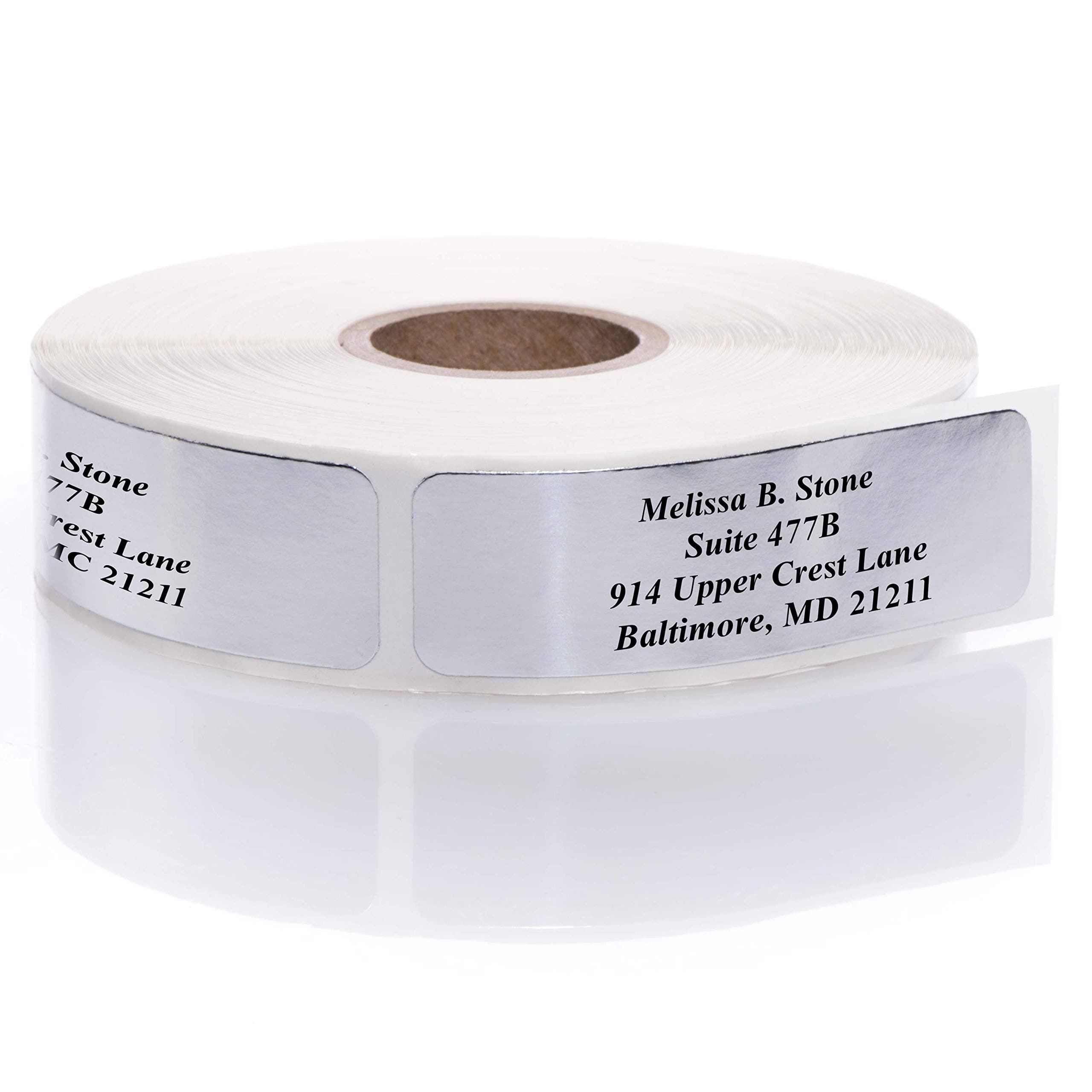 Silver Foil Personalized Return Address Labels Without Dispenser - Roll of 500 Custom Stickers