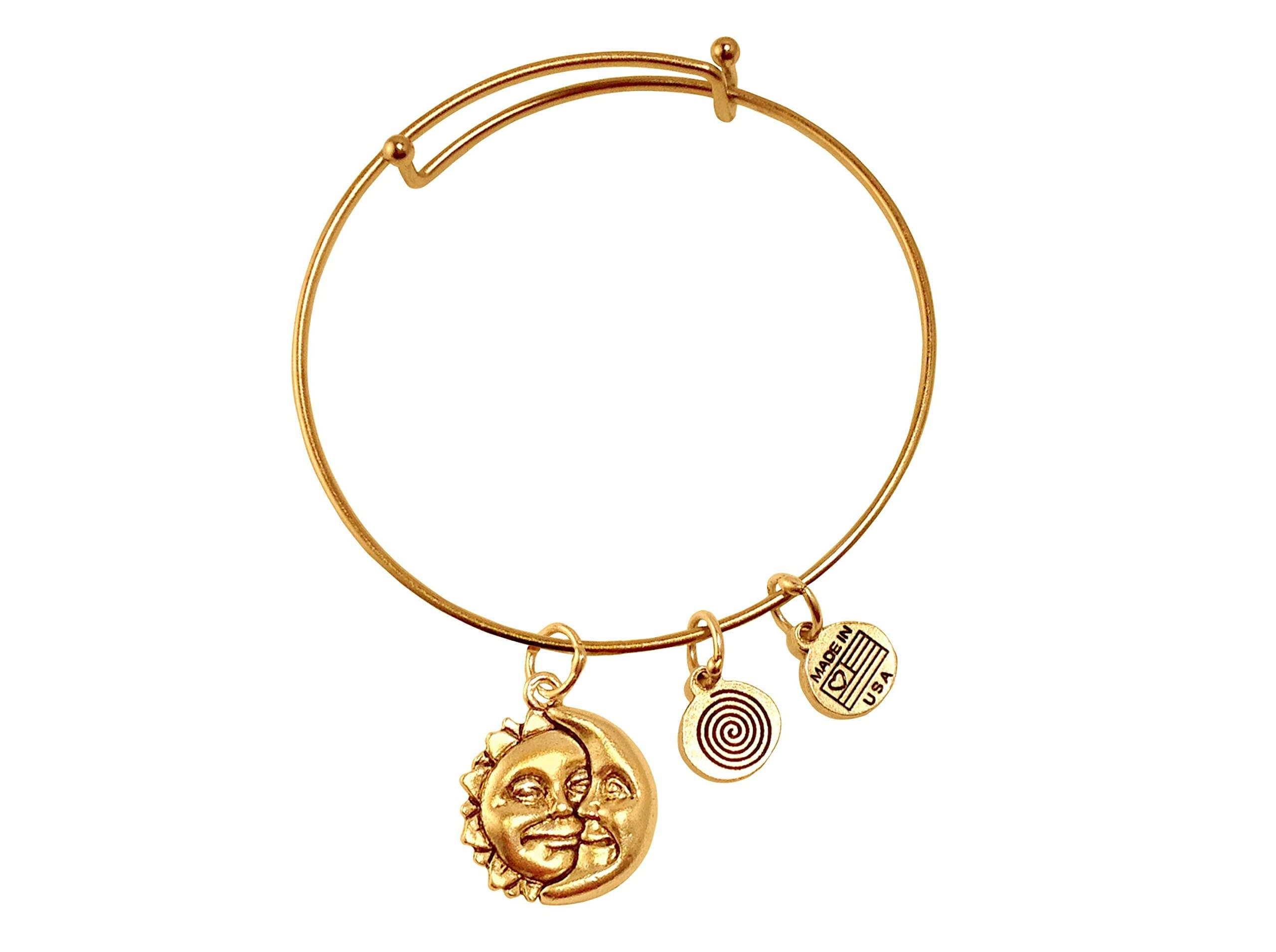 Sun and Moon Gold Bangle Bracelet