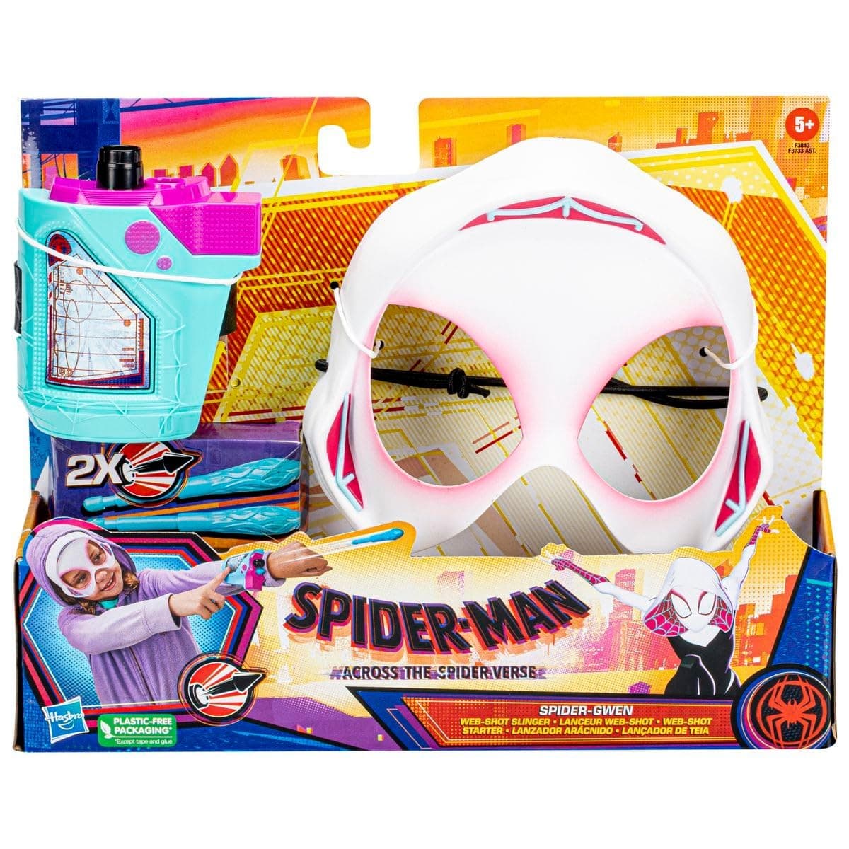 Marvel Spider-Man: Across The Spider-Verse Spider-Gwen Web-Shot Slinger Mask and Blaster Set, Spider-Man Web Shooter Toy, Super Hero Toys for 5 Year Old Girls and Boys and Up